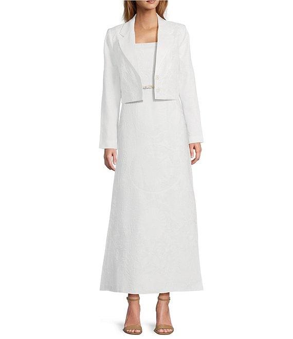 Le' AL.X Linen Embroidered Square Neck Sleeveless Spaghetti Strap Braided Belt Column Side Slit Maxi Coordinating Dress Product Image