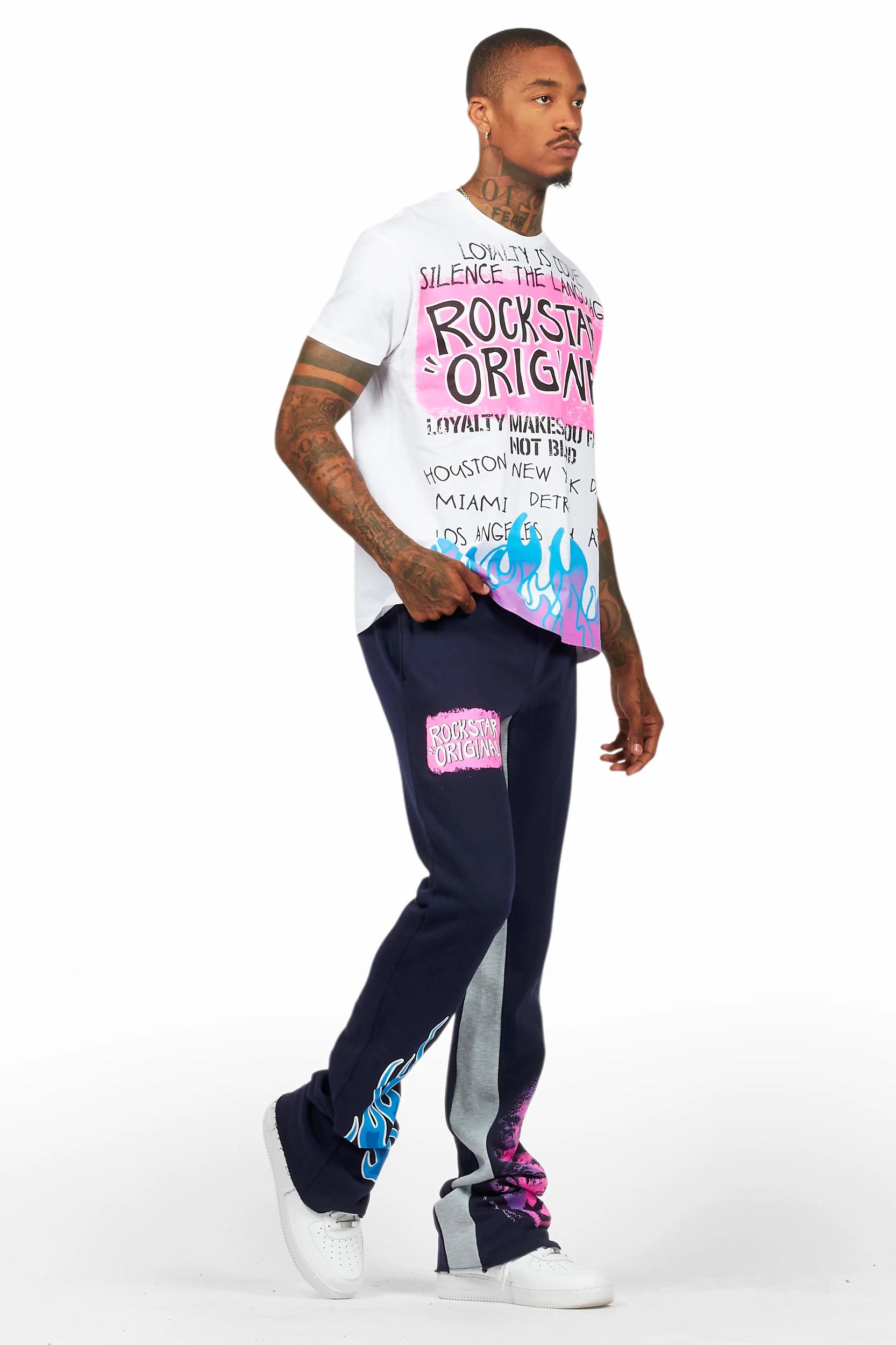 Beno White/Navy T-Shirt/Baggy Stacked Pant Set Male Product Image