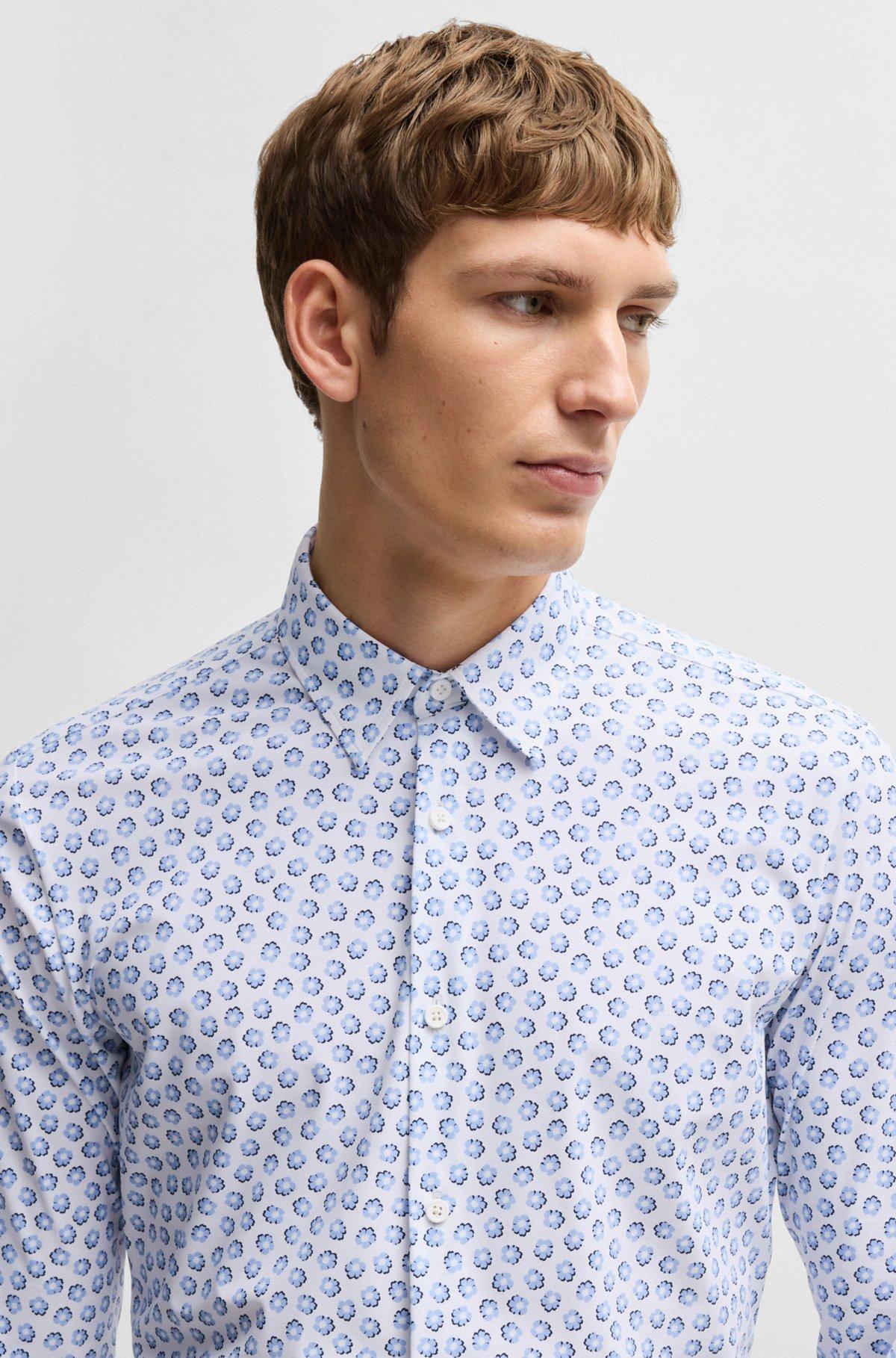 Slim-fit shirt in floral-print performance-stretch jersey Product Image