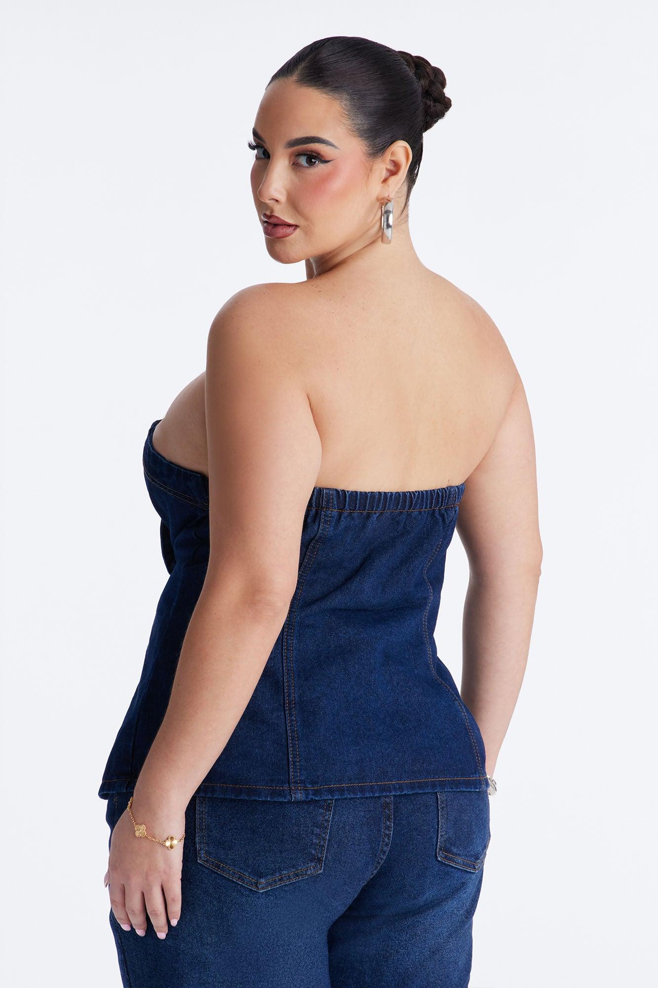 Denim Therapy Asymmetrical Tube Top - Indigo Female Product Image