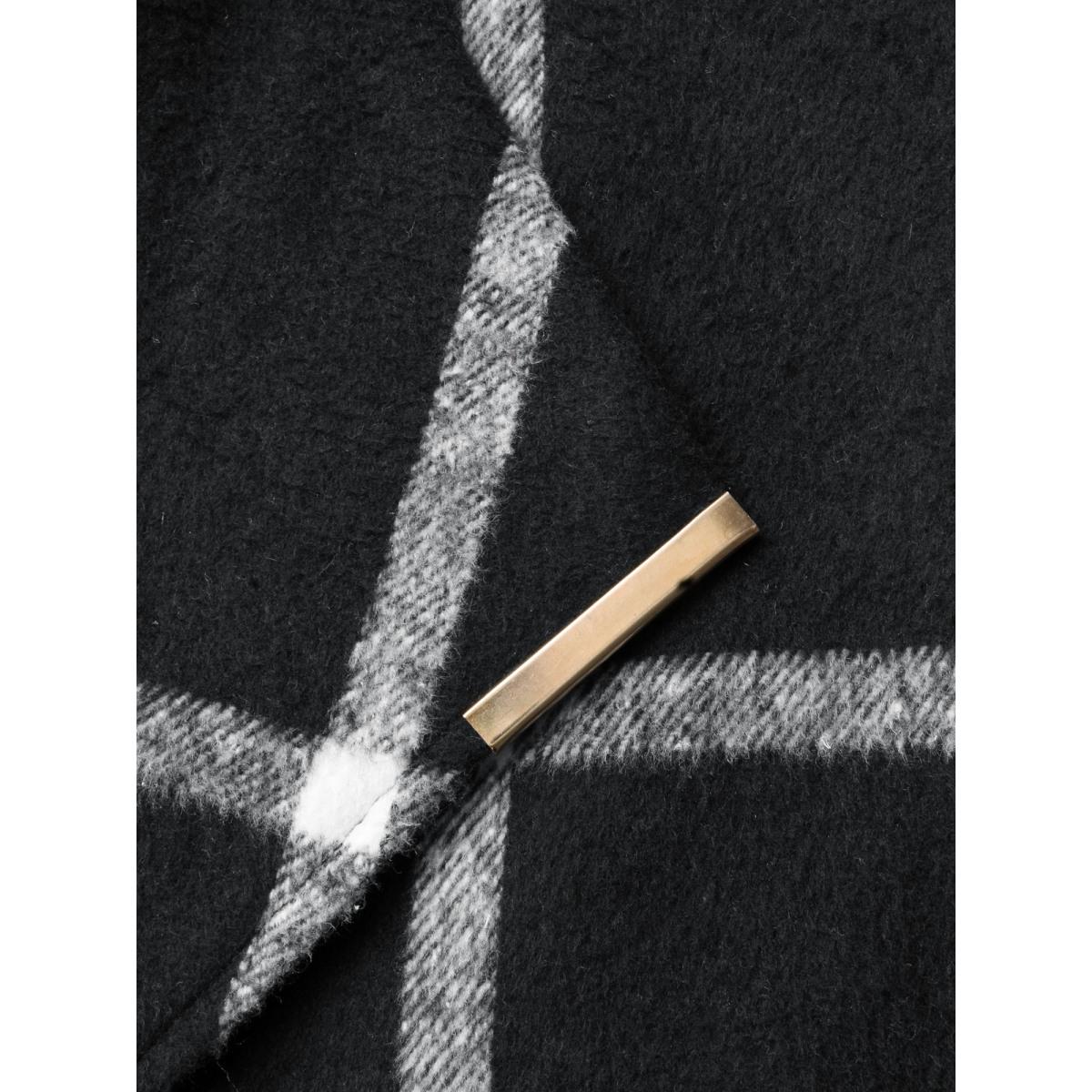 Plus Size Plaid Lapel Collar Belted Jacket Women Black Belted Slanted pocket Belt Everyday Jackets BloomChic 28/5X Product Image