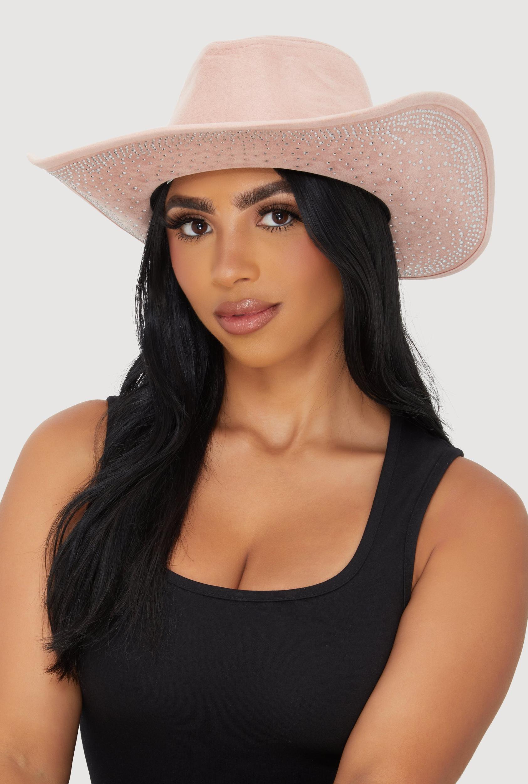 Faux Suede Rhinestone Brim Cowboy Hat Female Product Image