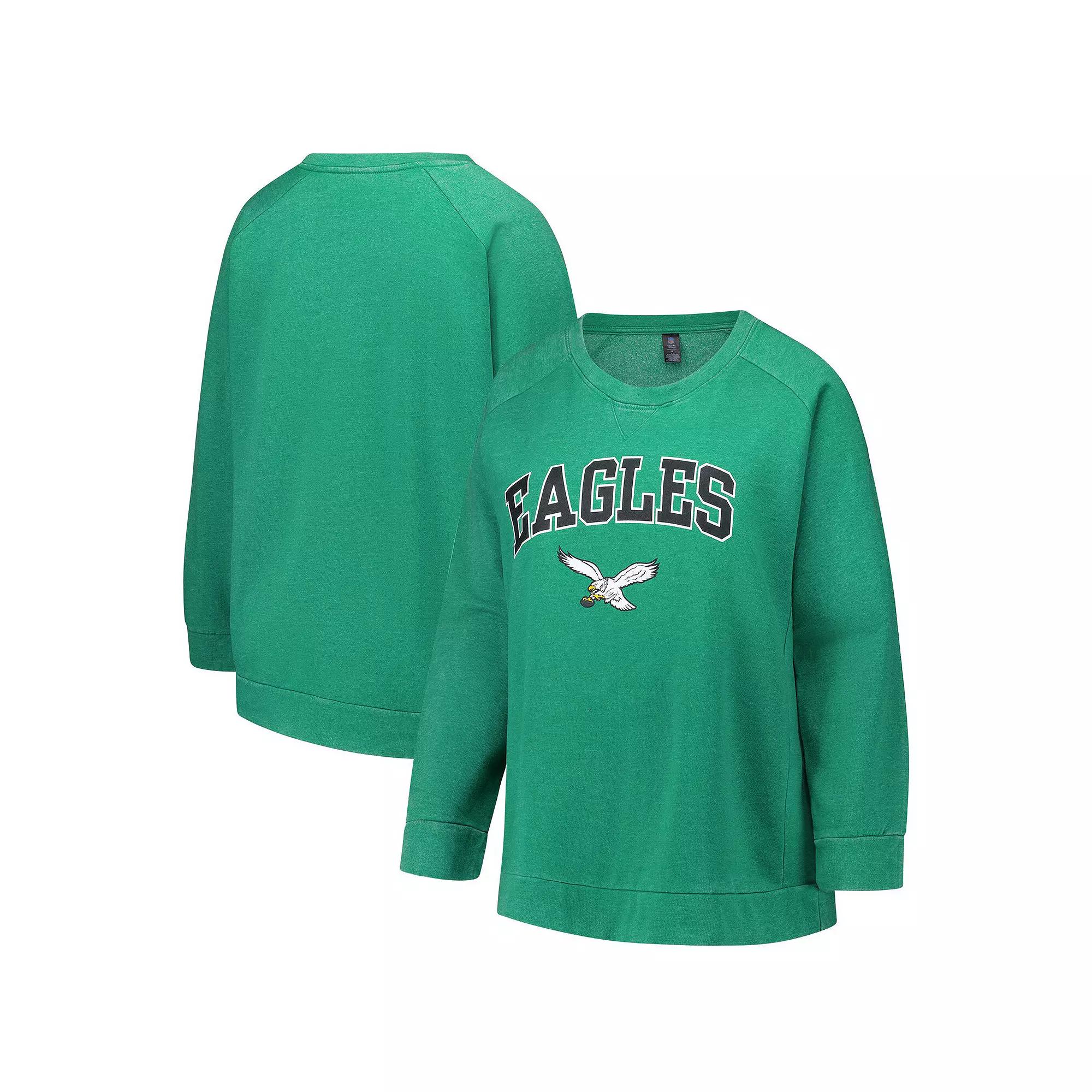 Women's Fanatics Kelly Green Philadelphia Eagles Acid Wash Raglan Pullover Sweatshirt,  Product Image