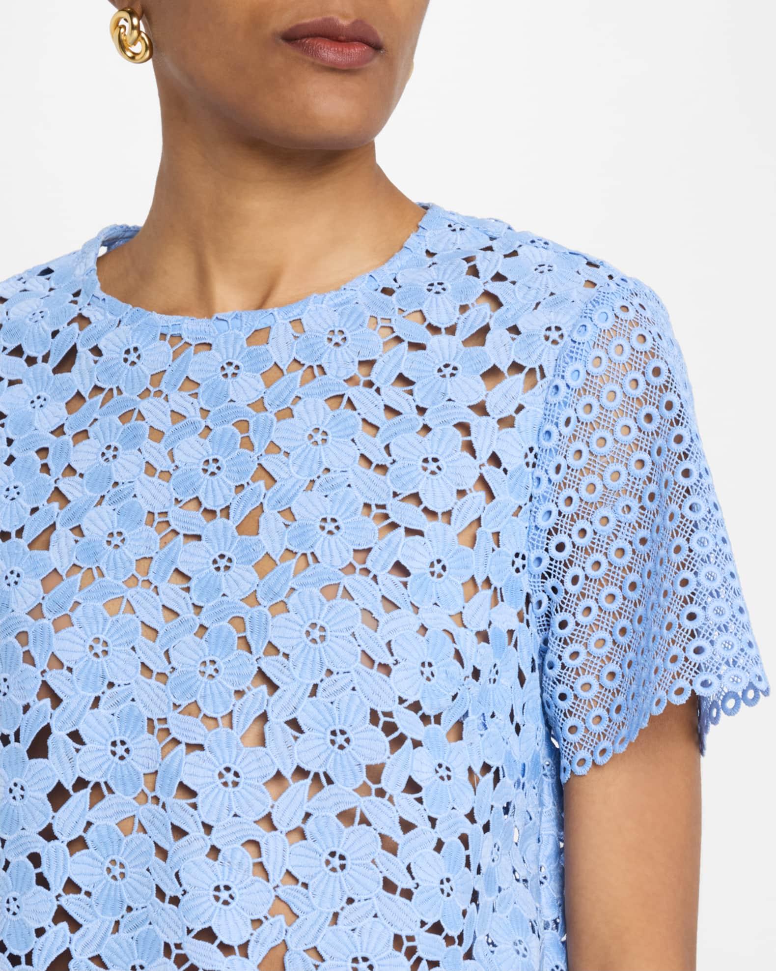 Short-Sleeve Floral & Geometric Lace Top Product Image