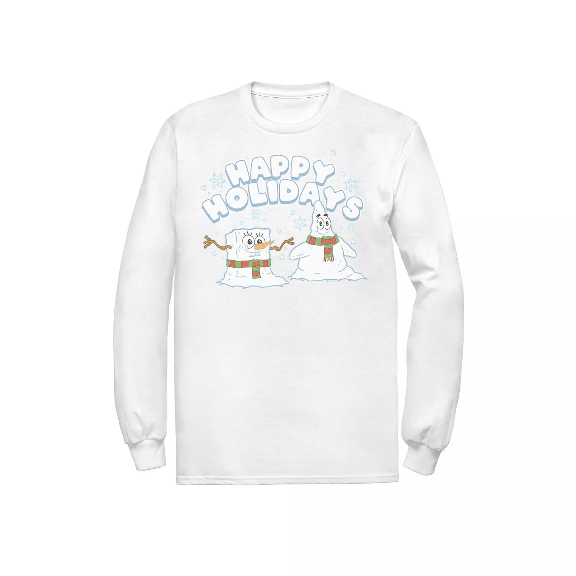 Men's Nickelodeon Spongebob Squarepants Patrick Star Snowmen Happy Holidays Long Sleeve Graphic Tee,  Product Image