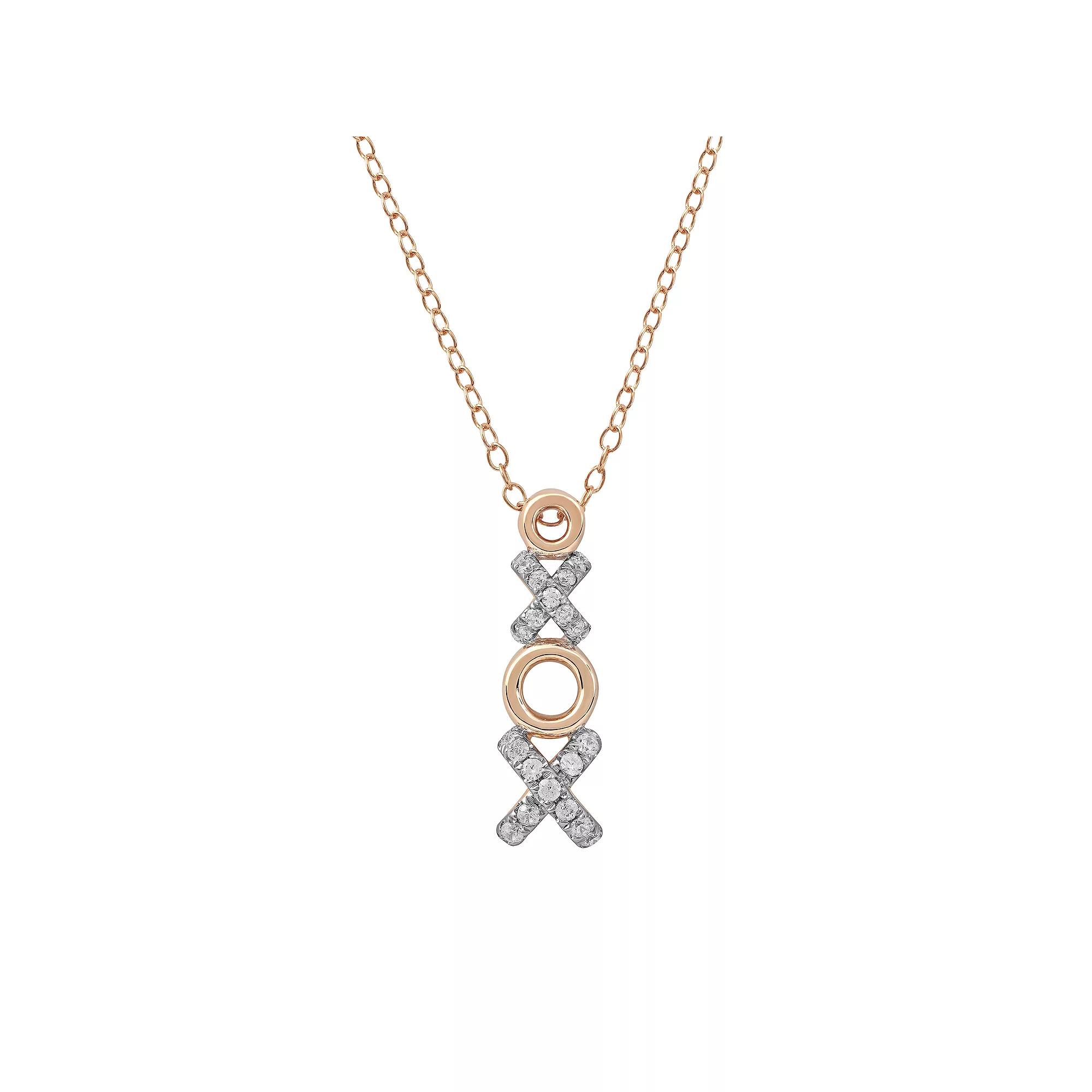 DeCouer Sterling Silver 1/4 Carat T.W. Diamond "XO" Pendant Necklace, Women's, Size: 18", Rose Gold Tone Product Image
