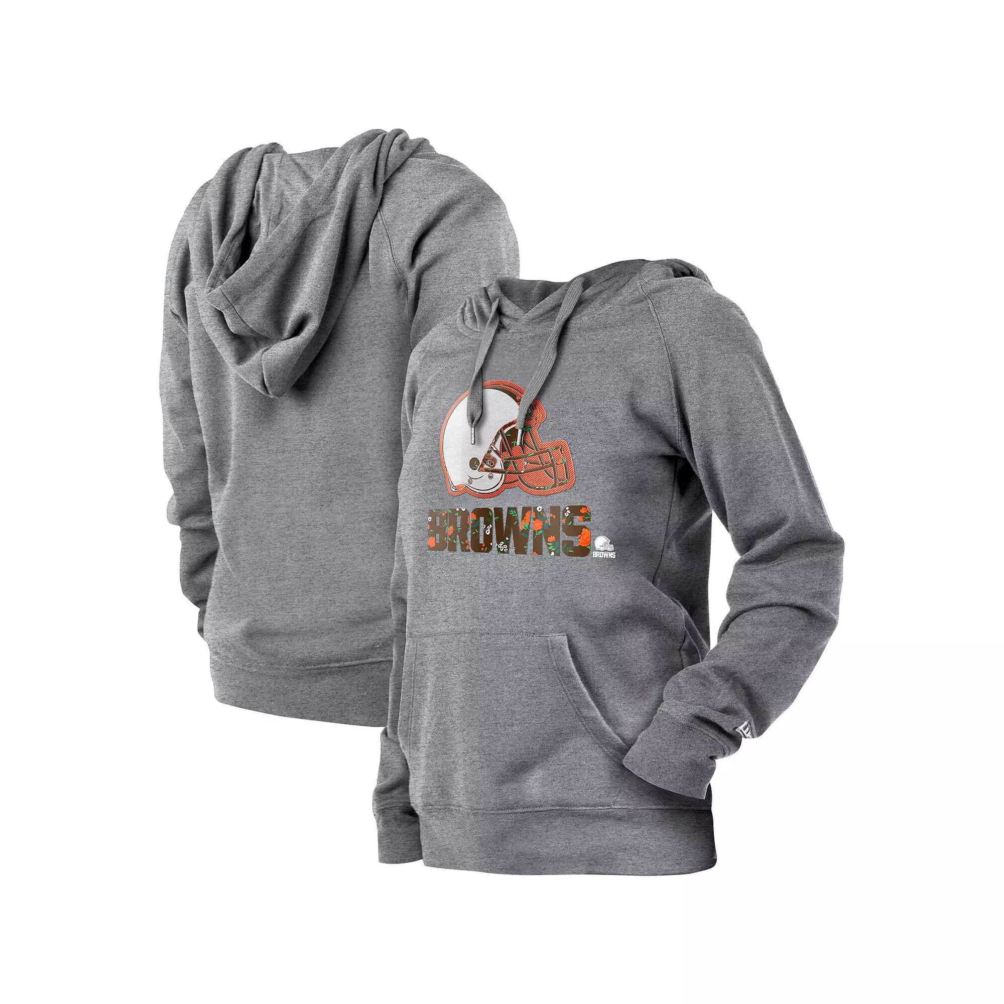 Women's New Era  Gray Cleveland Browns Floral Raglan Pullover Hoodie, Size: Small, Grey Product Image