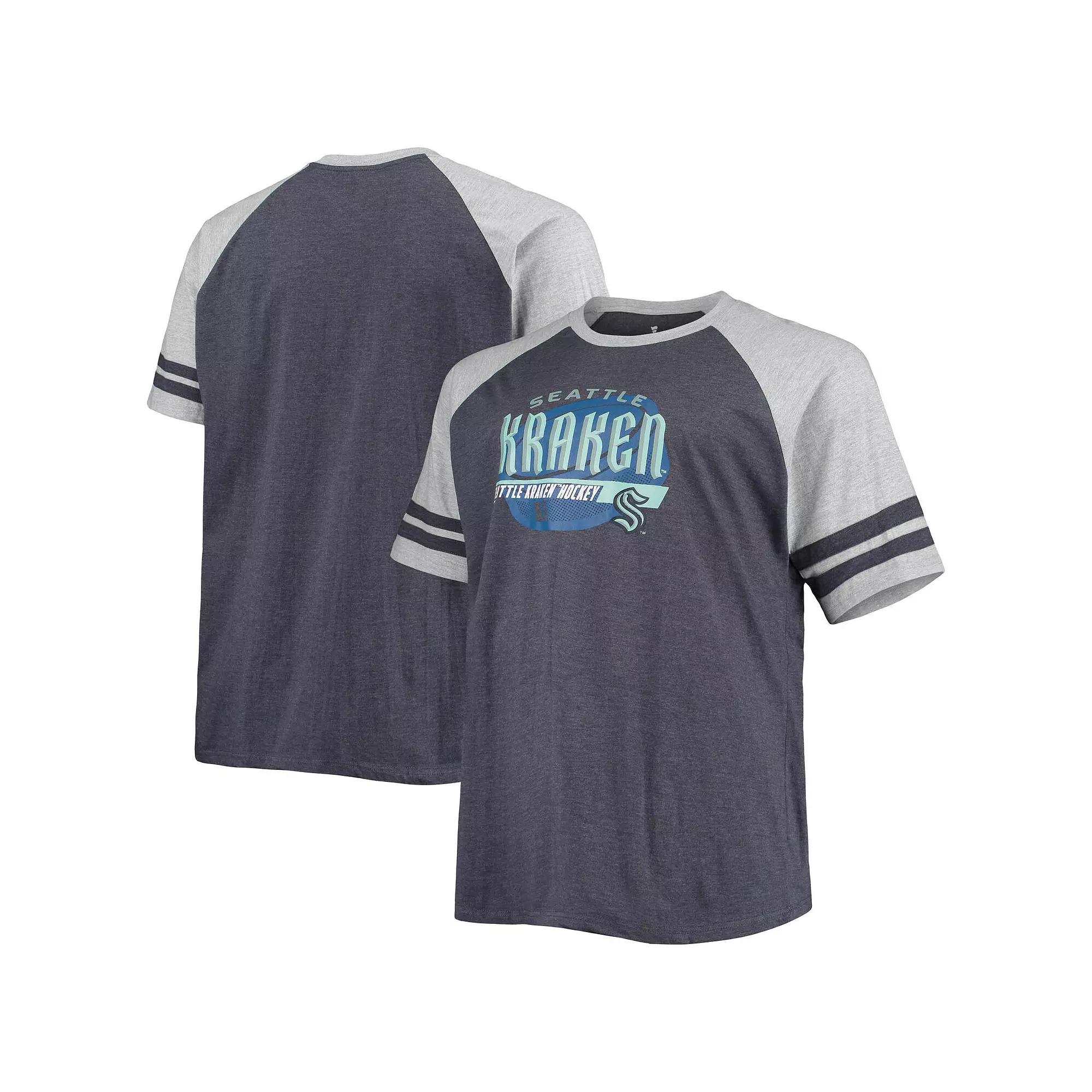 Men's Heathered Deep Sea Blue Seattle Kraken Big & Tall Raglan T-Shirt,  Product Image