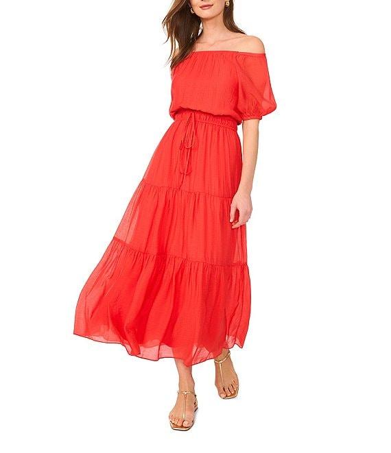 Vince Camuto Off-The Shoulder Short Sleeve Tiered Maxi Dress Product Image