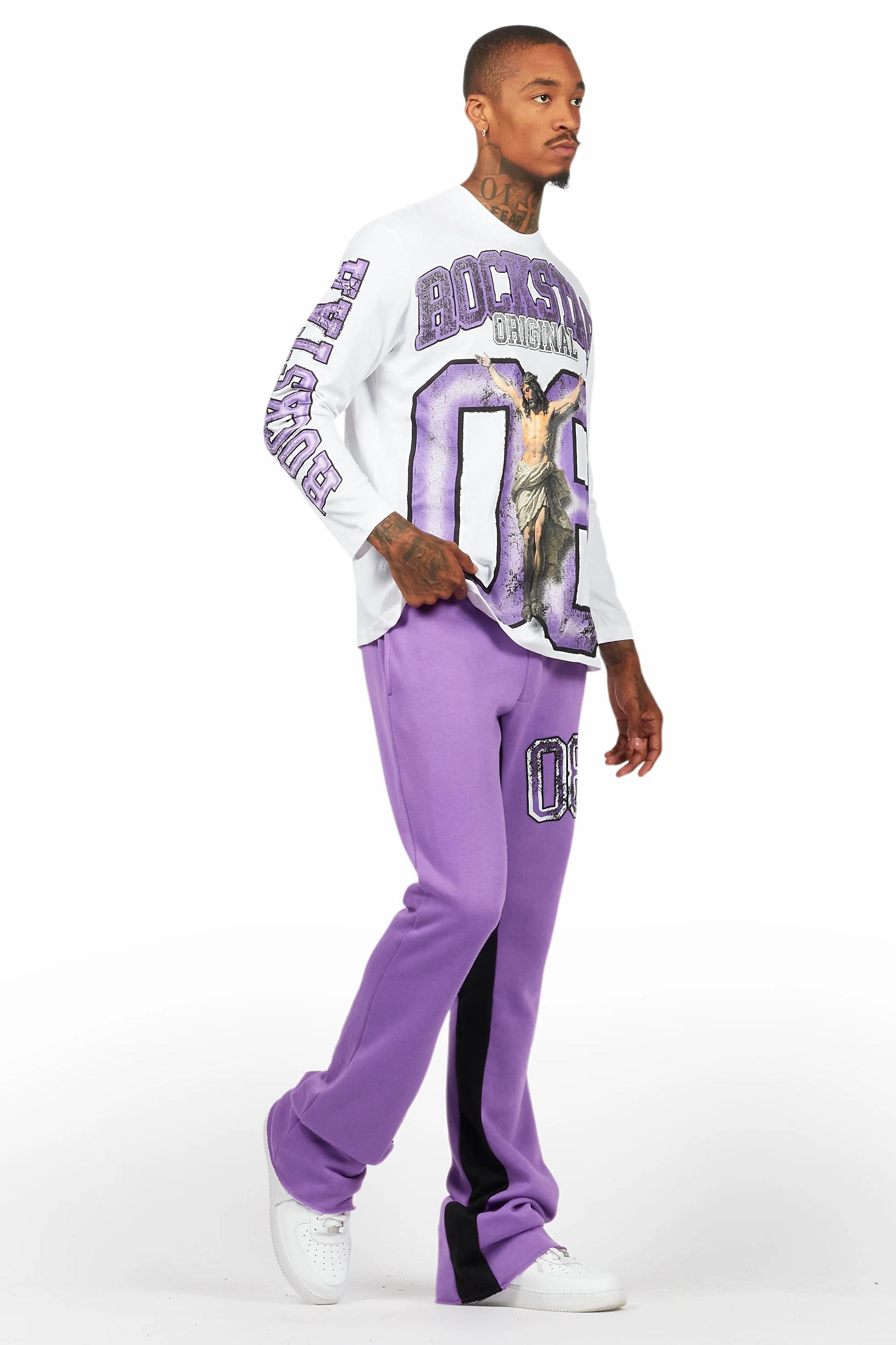 Fields Purple/White Long Sleeve T-Shirt/Baggy Pant Set Male Product Image