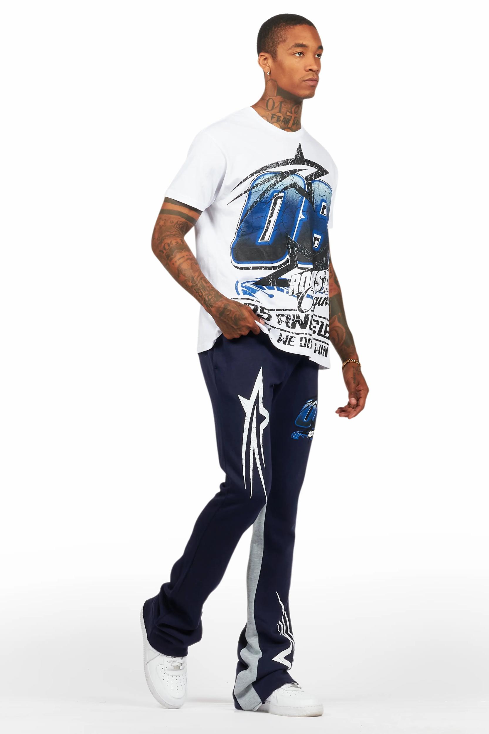 Kastell White/Navy T-Shirt/Stacked Baggy Track Pant Set Male Product Image