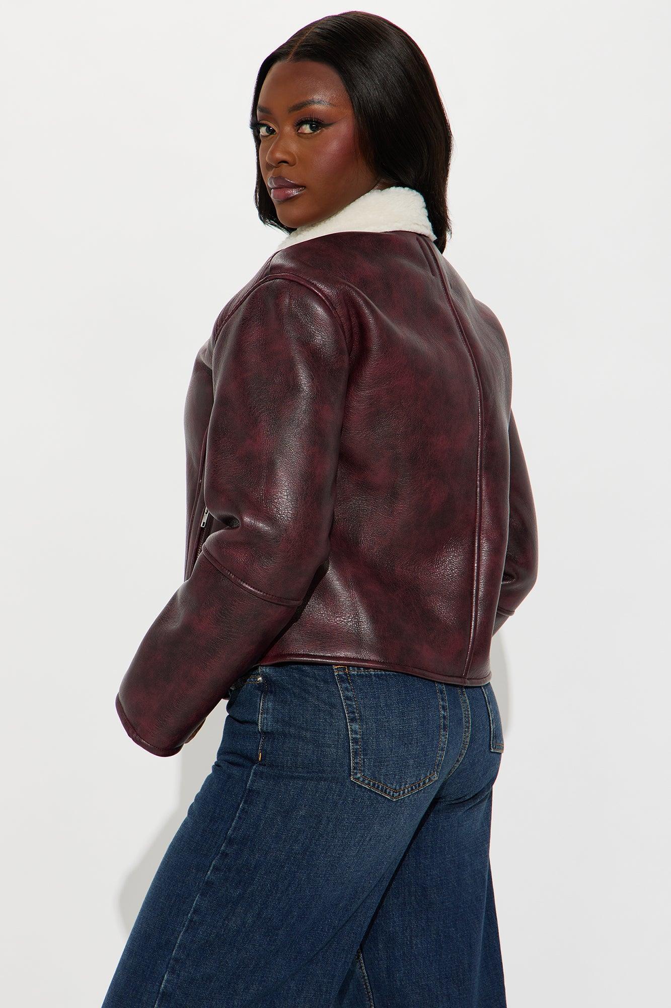 Bad Side Washed Moto Jacket - Burgundy Female Product Image