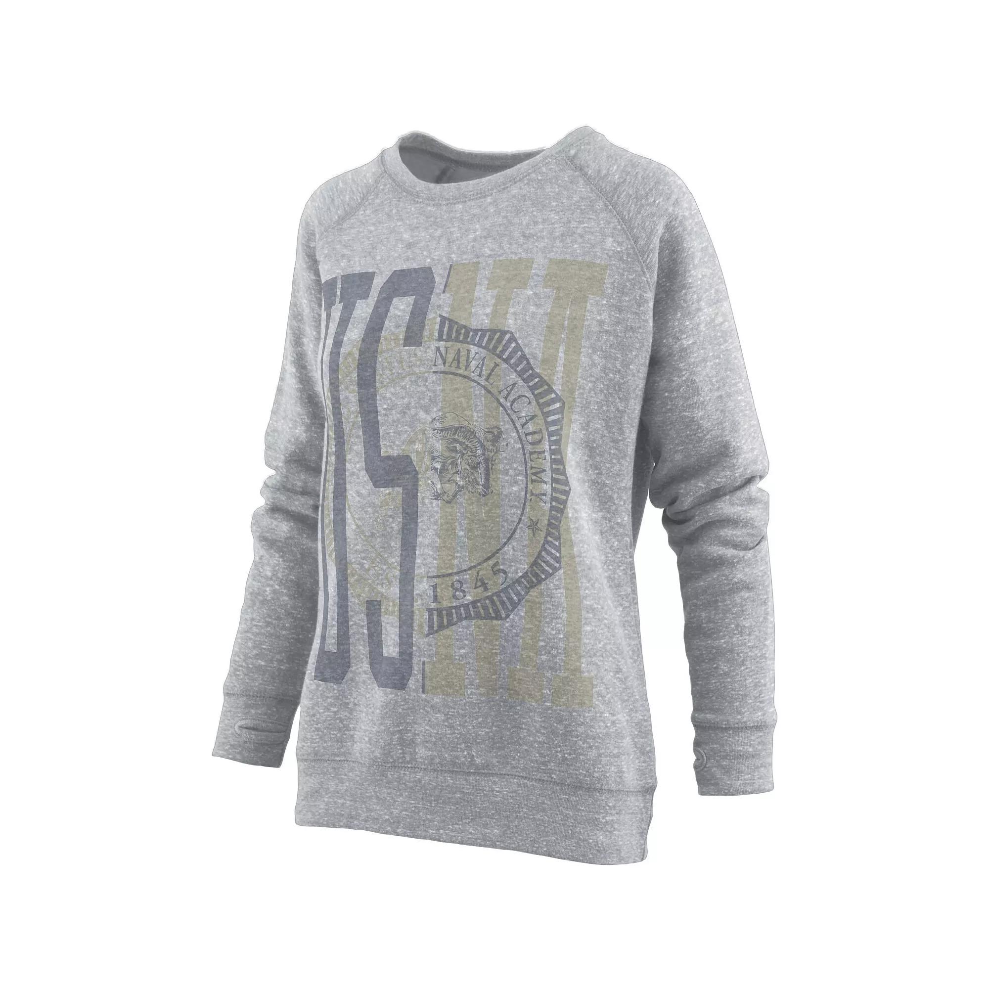 Women's Pressbox Heather Gray Navy Midshipmen Knobi Raglan Pullover Sweatshirt, Size: XL, Grey Product Image