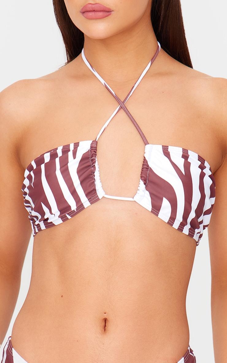 Brown Zebra Print Halter Tie Bikini Top Product Image
