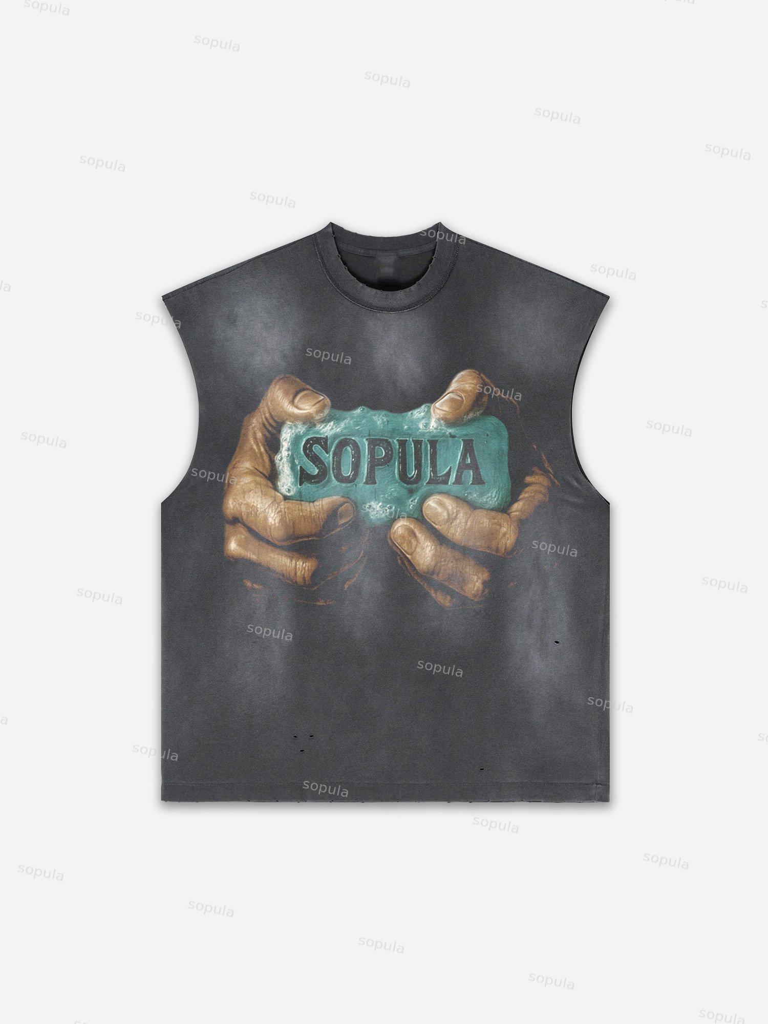 Sopula Men's Lips Graphic Print Distressed Tank Tops Sleeveless Shirts Product Image