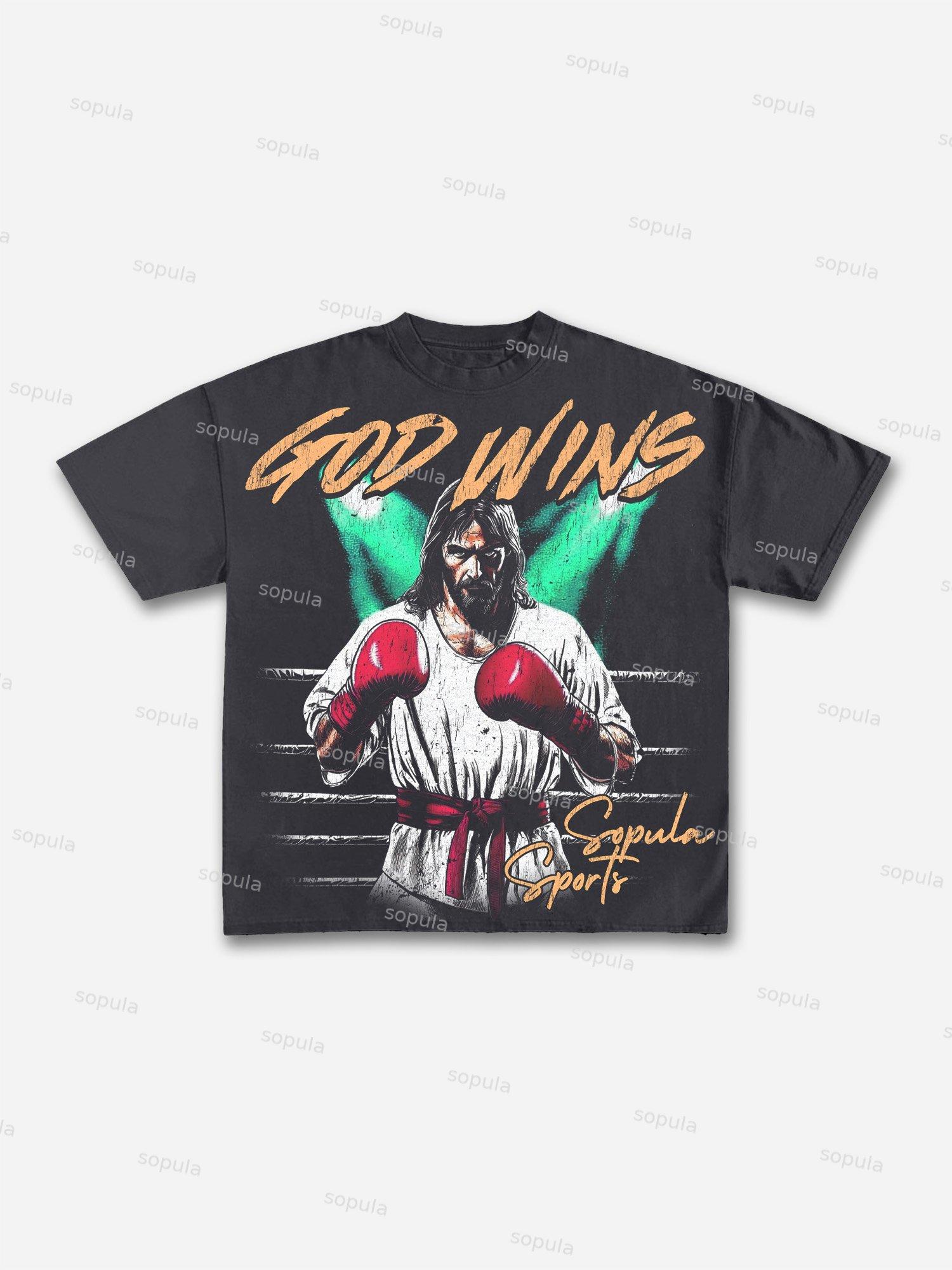 God Wins Boxing Graphic Cotton T-shirt Product Image