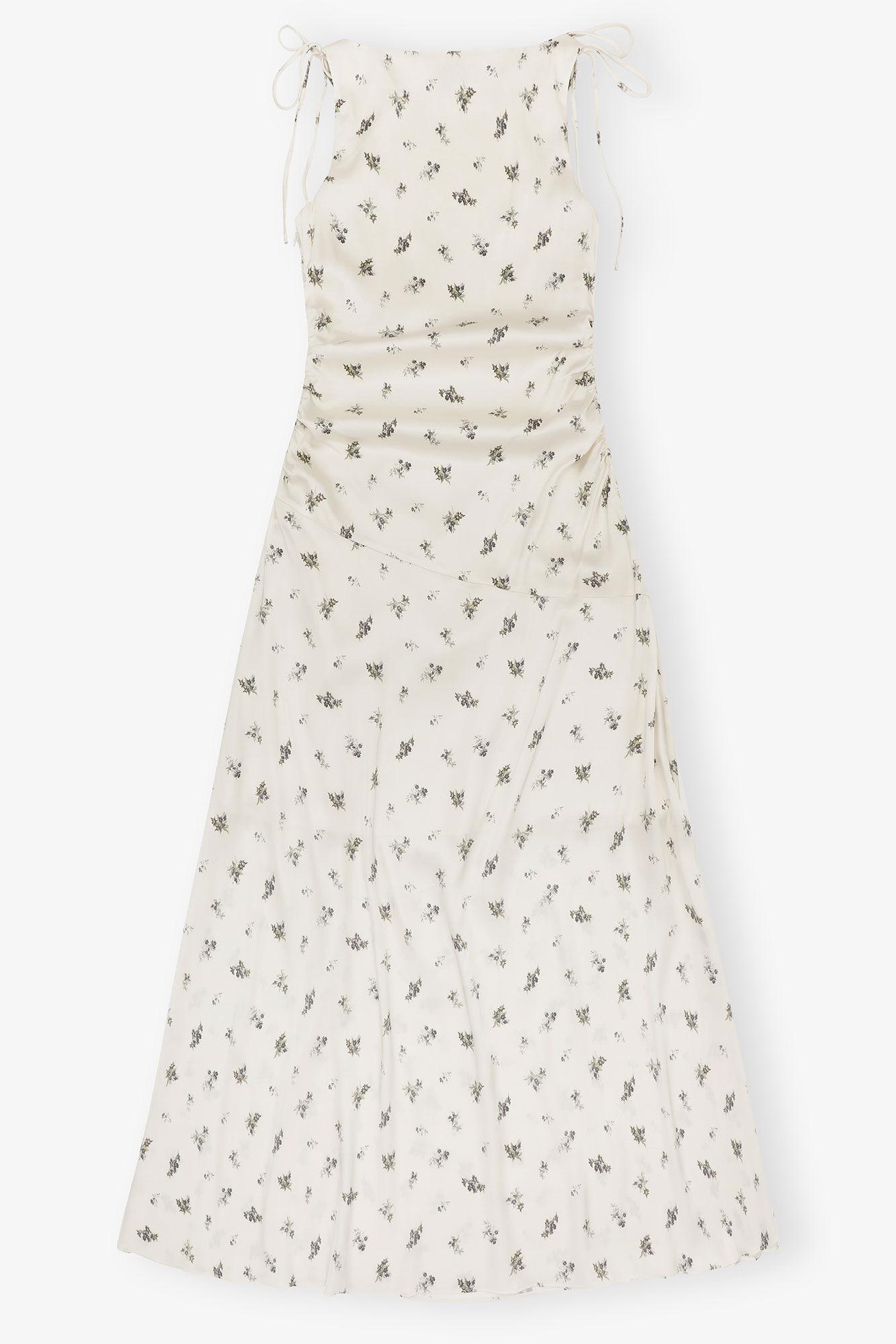 White Satin Gathered Dress Product Image