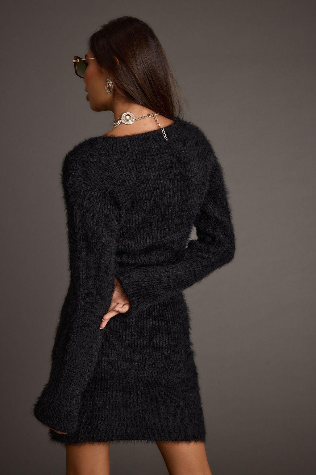 Shiloh Black V-Neck Sweater Mini Dress Product Image