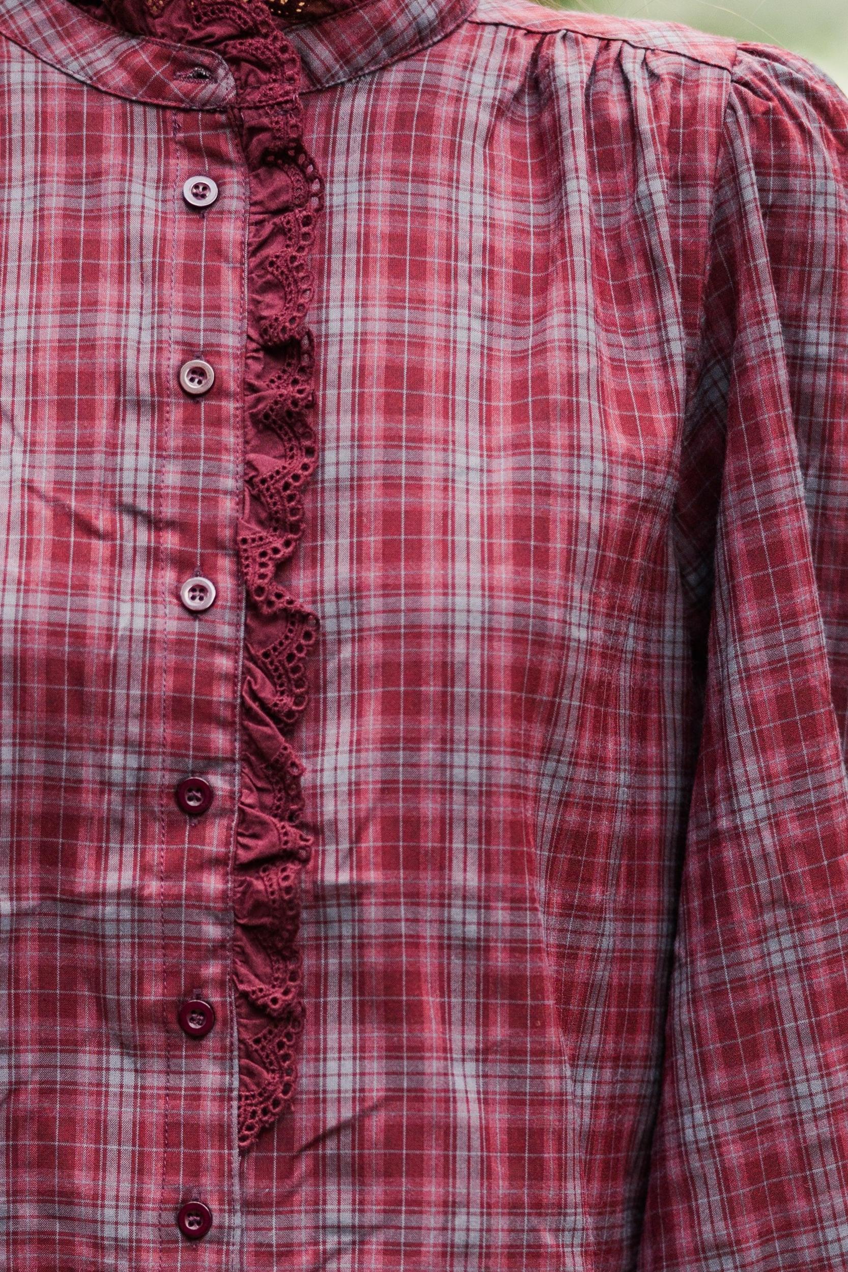 Leave It All Behind Wine Red Plaid Blouse Female Product Image