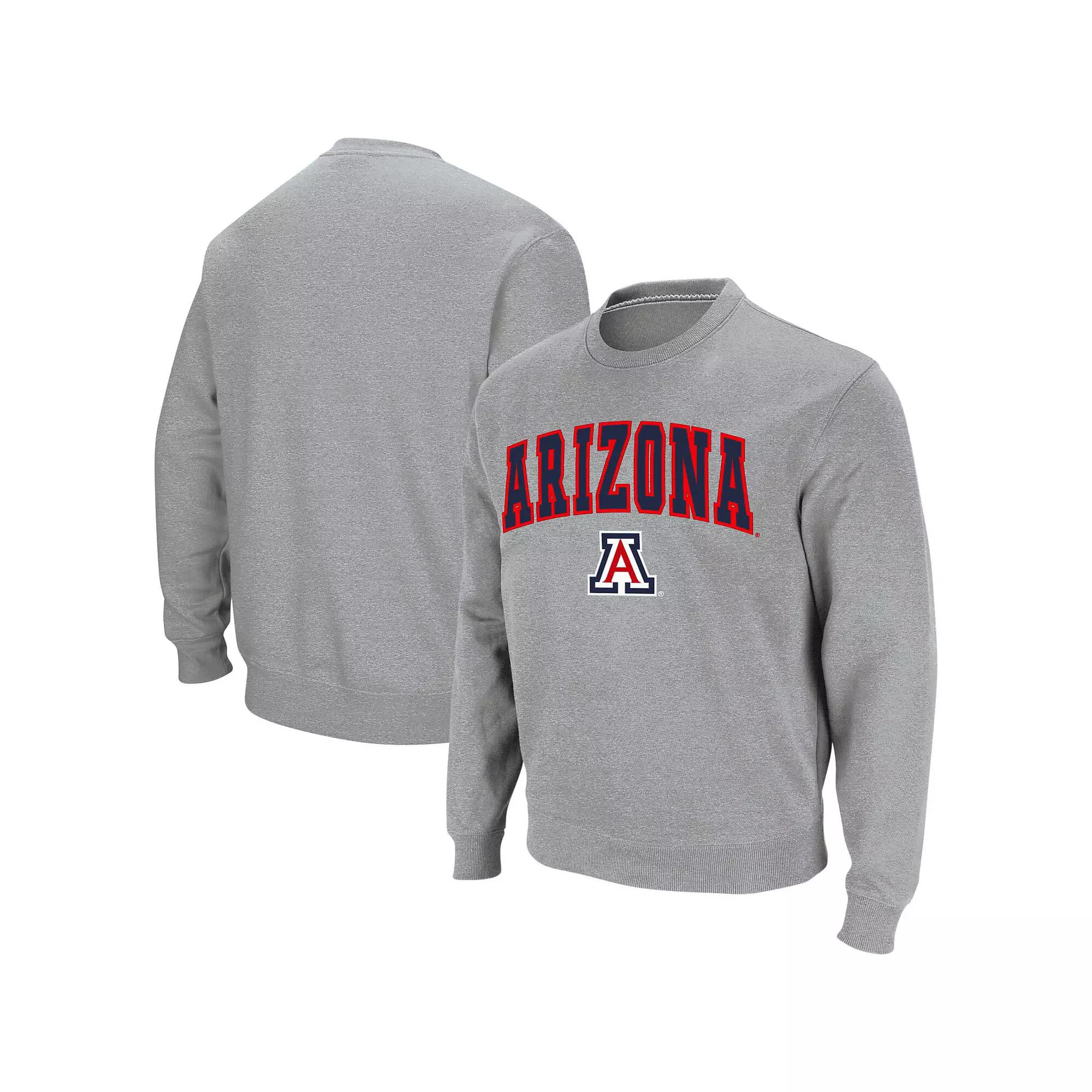 Men's Colosseum Heather Gray Arizona Wildcats Arch & Logo Crew Neck Sweatshirt, Size: Small, Grey Product Image