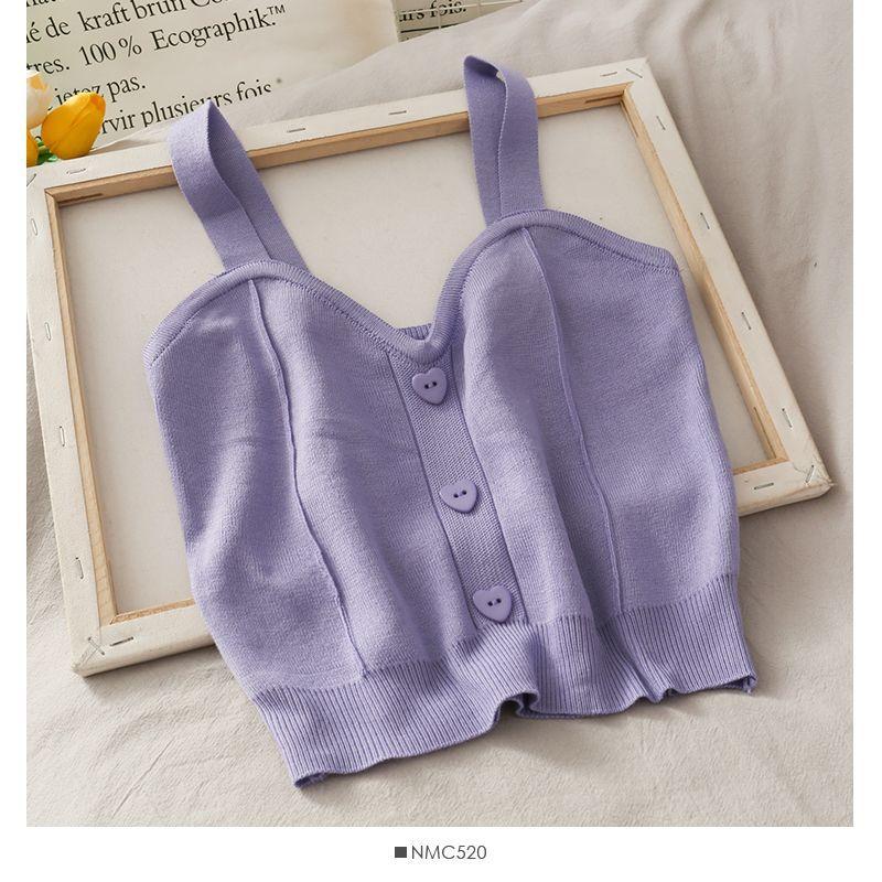 Heart-Button Cropped Knit Camisole Product Image