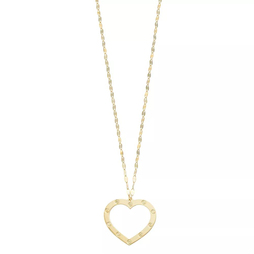 14k Gold Textured Reversible Open Heart Necklace, Women's, Size: 18" Product Image