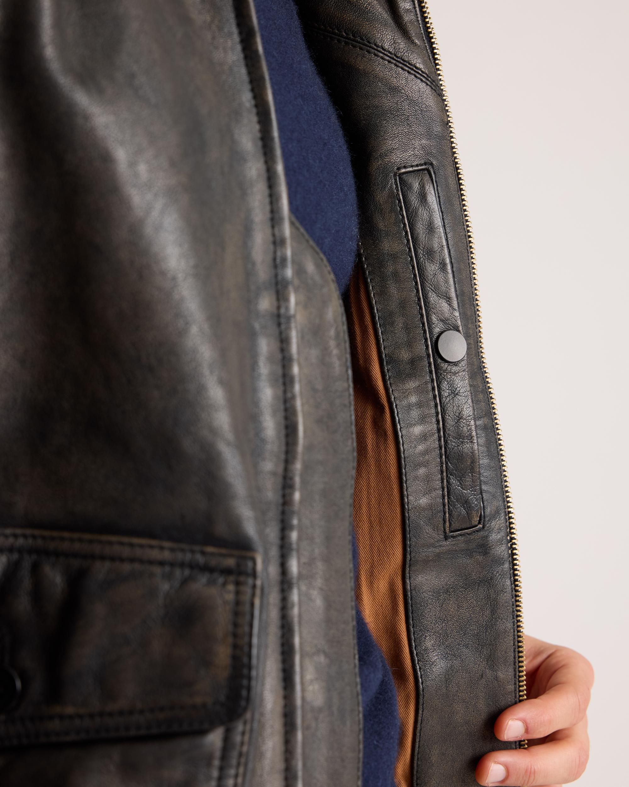 Quince | Men's Shearling Collar Leather Flight Jacket Product Image
