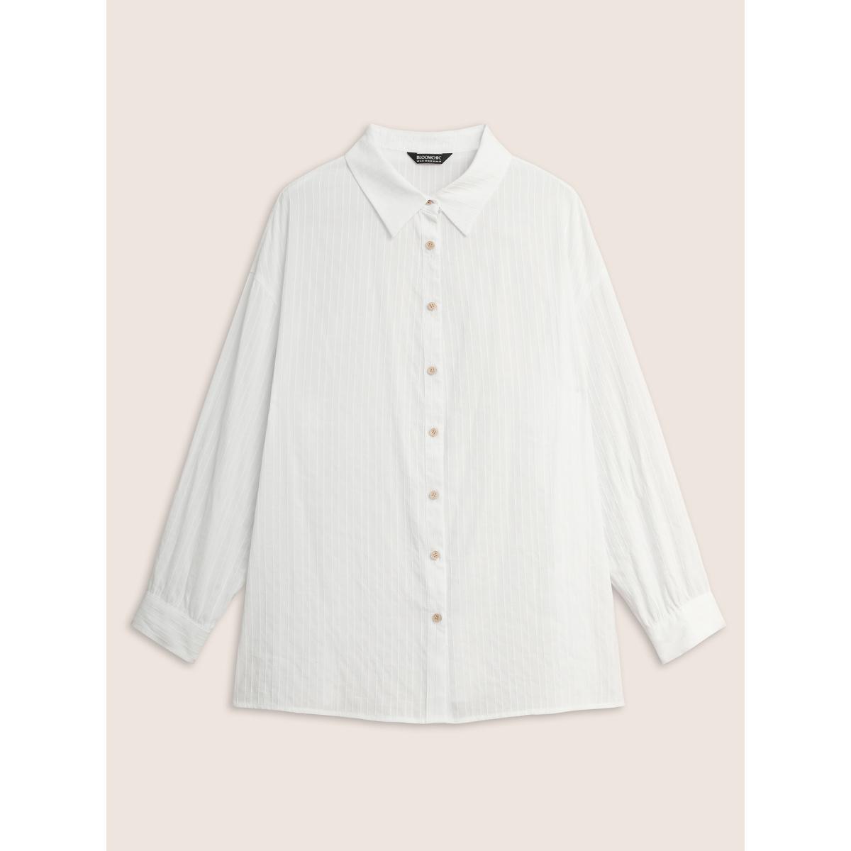 Plus Size Originalwhite Texture Shirt Collar Drop Shoulder Sleeve Blouse Women Casual Long Sleeve Shirt collar Everyday Blouses BloomChic 12/L Product Image