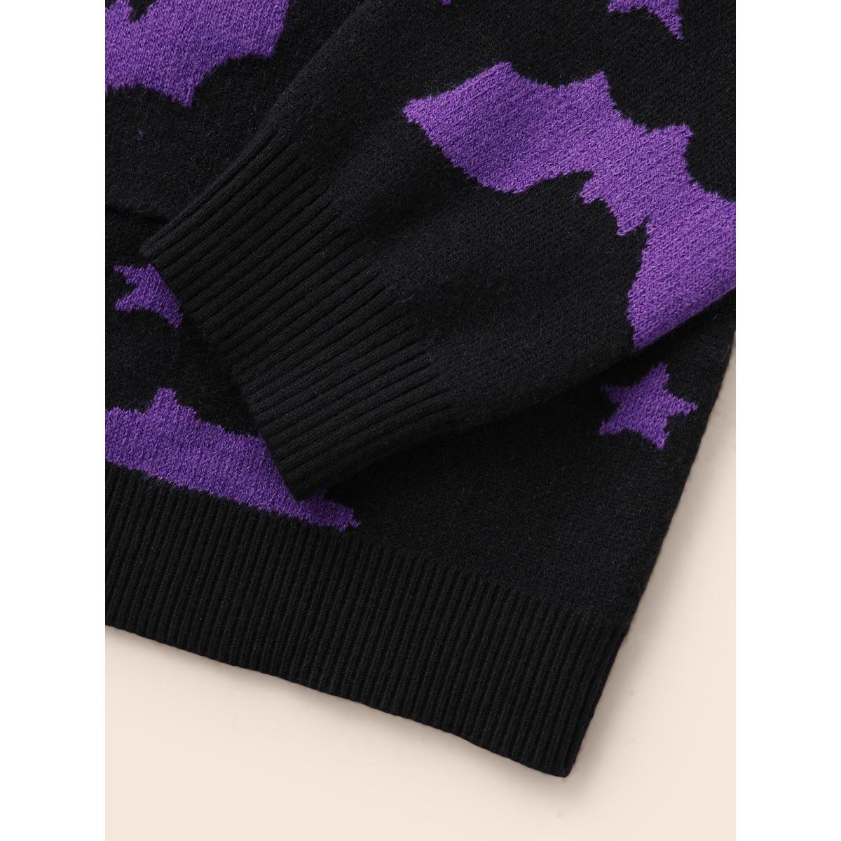 Plus Size Bat Printed Jacquard Cardigan Black Women Casual Loose Long Sleeve Everyday Cardigans BloomChic 14-16/1X Product Image