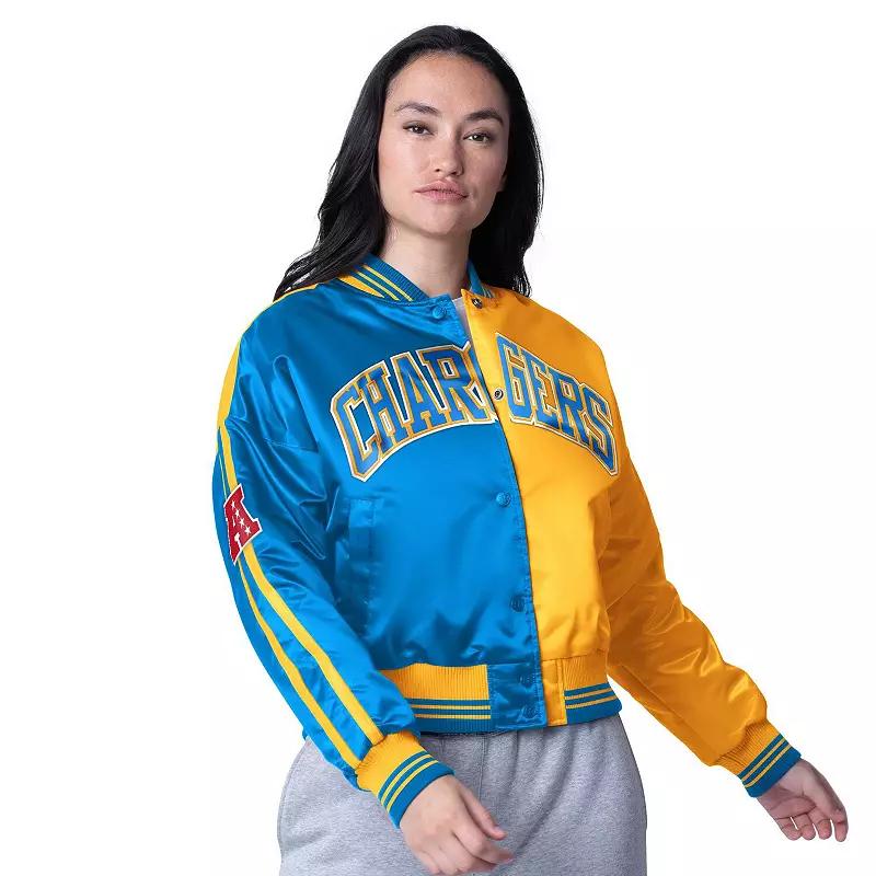 Women's Starter Royal/Gold Los Angeles Rams Zone Blitz Cropped Full-Snap Satin Jacket,  Product Image