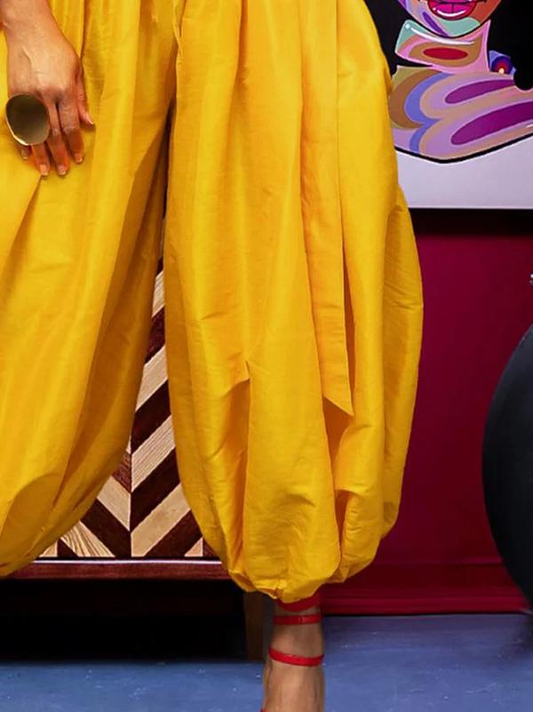 Harem Pants High Waisted Pleated Solid Color Split-Joint Pants Trousers Product Image