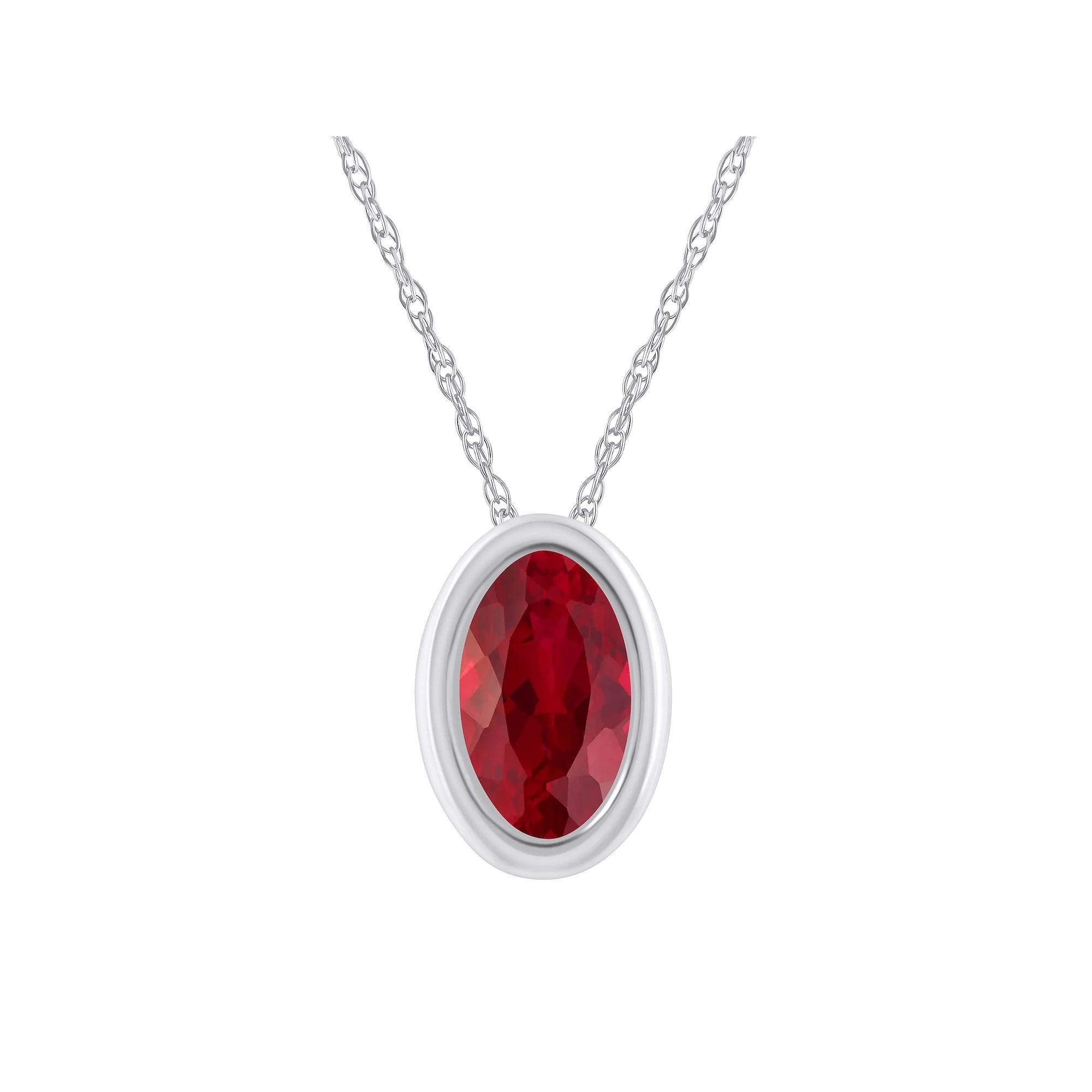 Celebration Gems 10k White Gold Oval Lab-Created Gemstone Pendant Necklace, Women's, Size: 18", Created Red Product Image