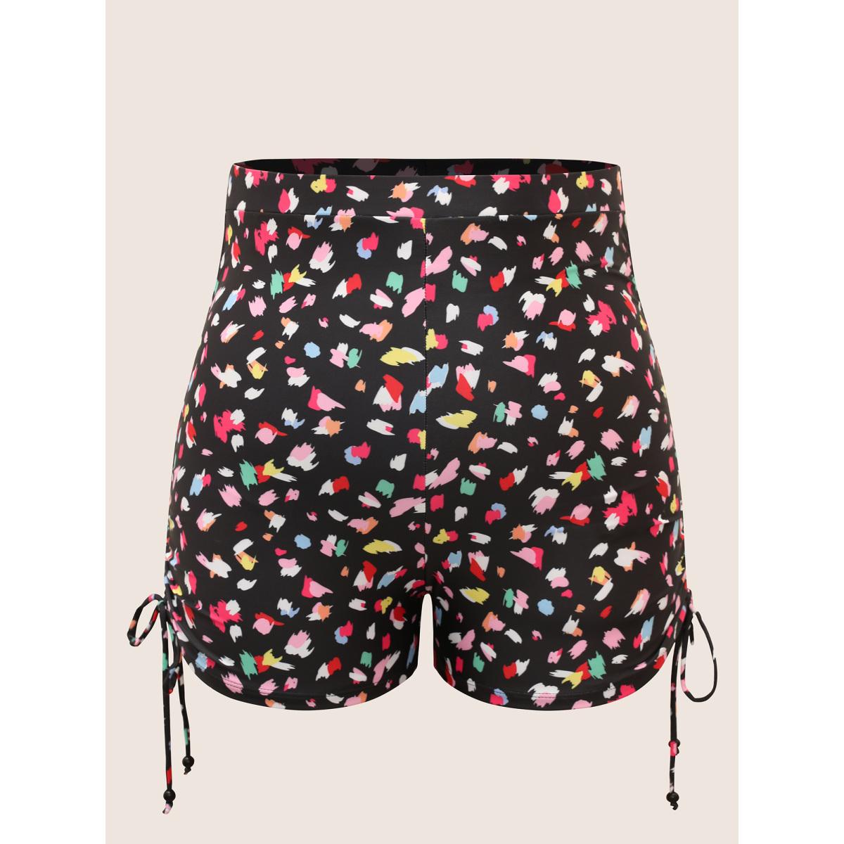 Plus Size Allover Print Drawstring Skinny Swim Bottom Women's Swimwear Black Beach Drawstring High stretch Skinny High Rise Curve Swim Bottoms BloomChic 18-20/2X Product Image