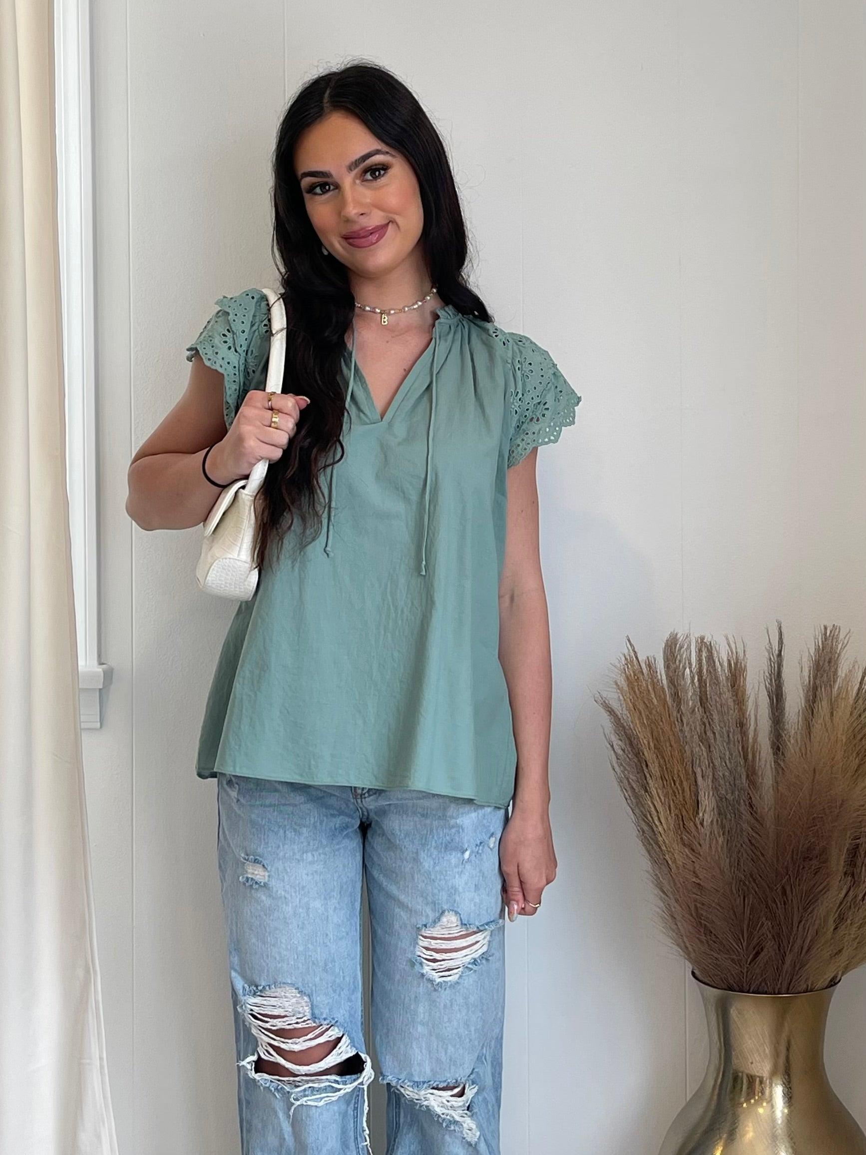 FINAL SALE Marina Eyelet Ruffle Sleeve Top Product Image