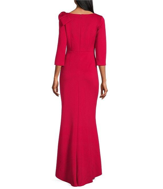 Jessica Howard 3/4 Sleeve Asymmetrical Neck Bow Shoulder Side Tuck Gown Product Image