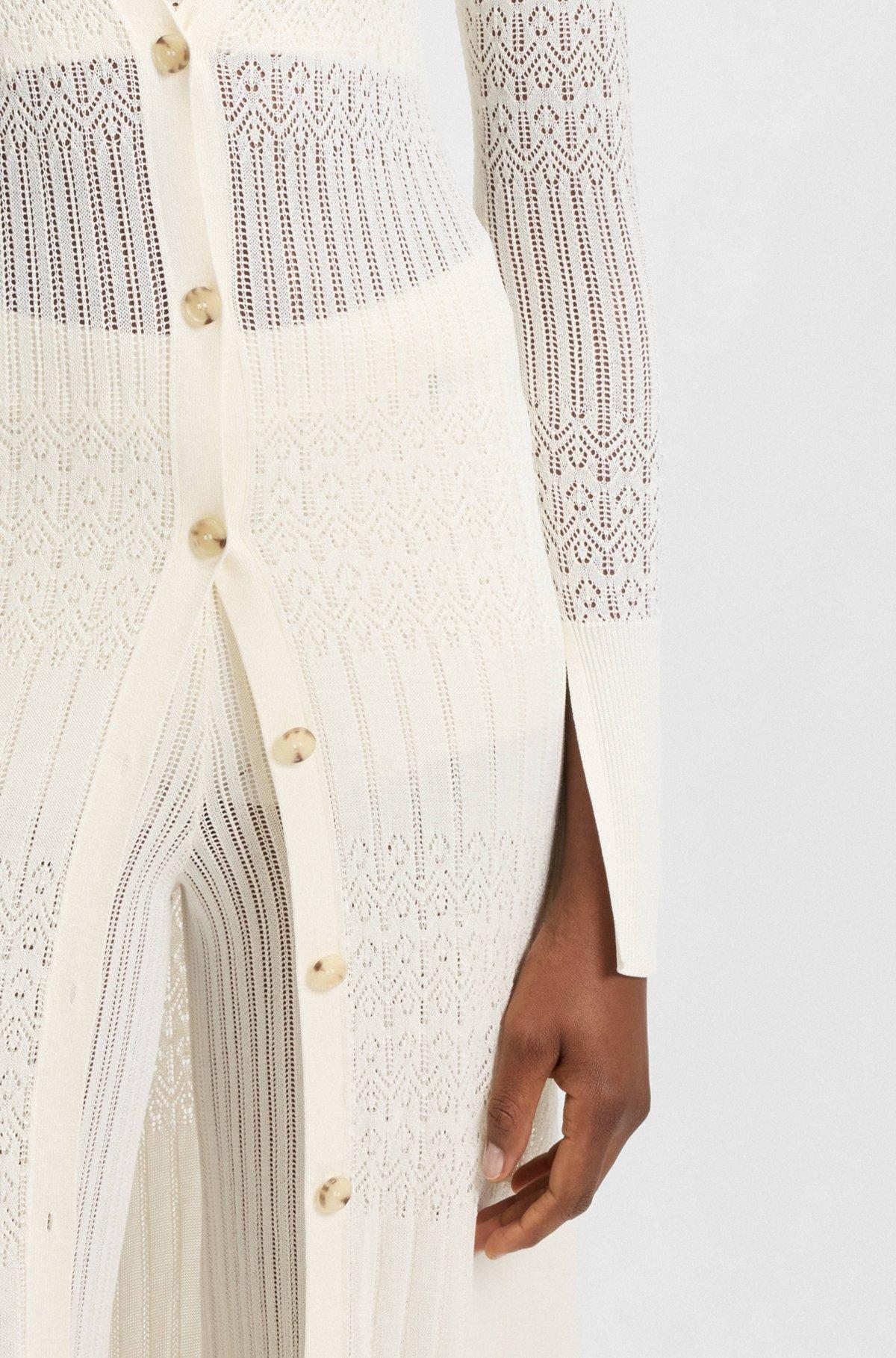 Long knitted cardigan with collar Product Image