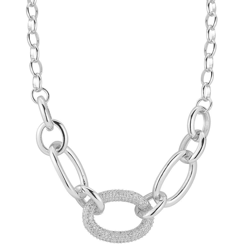 Cubic Zirconia Bold Link Necklace, Women's, Size: 18", Silver Tone Product Image