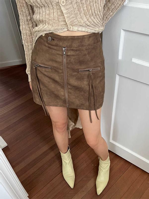 Vintage High Rise Zip Up Pu Leather Mini Skirt Product Image