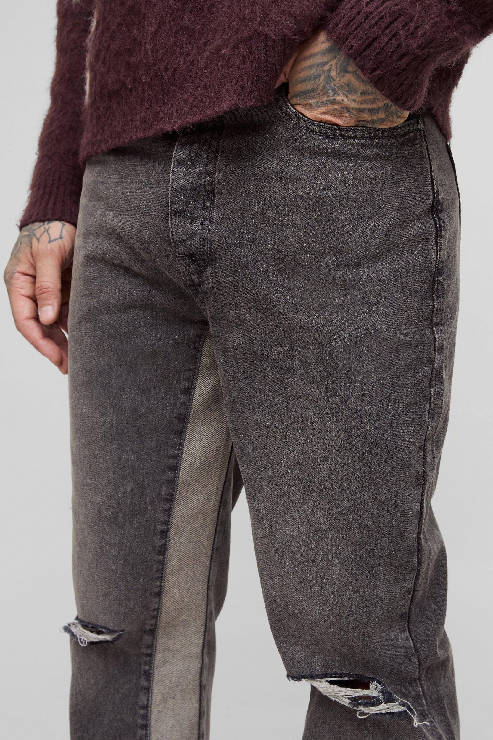 Tall Relaxed Rigid Flare Knee Rip Jeans | boohooMAN USA Product Image