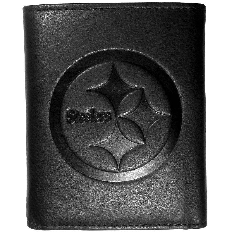 Men's Pittsburgh Steelers Embossed Leather Tri-Fold Wallet, Black Product Image