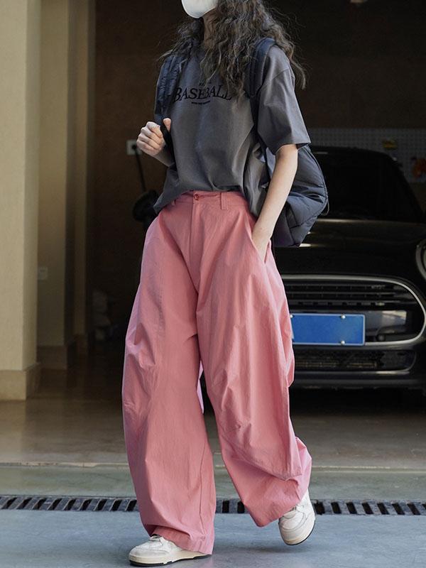 Loose Wide Leg Solid Color Split-Joint Casual Pants Bottoms Trousers Product Image
