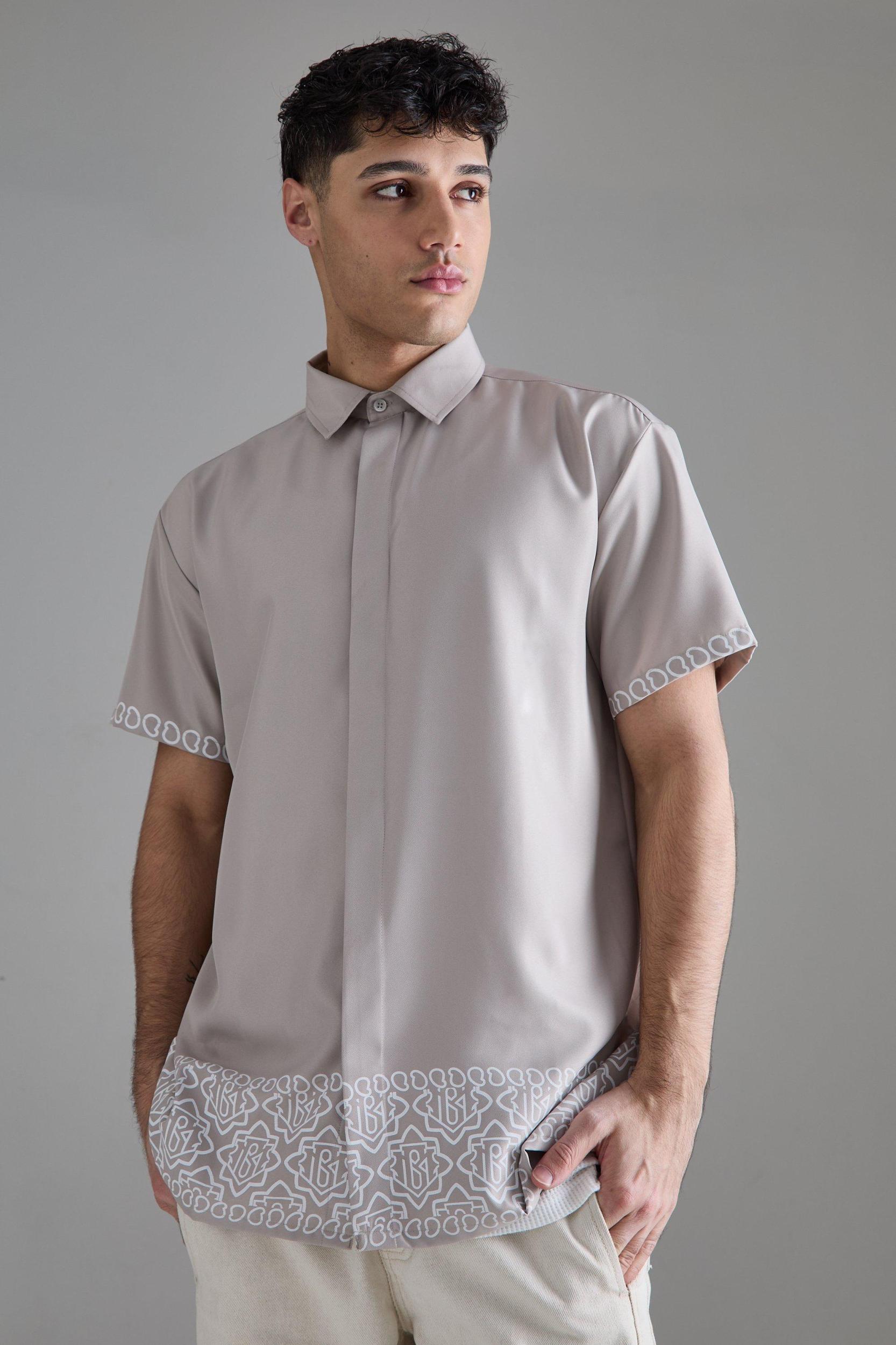 Oversized Soft Twill Printed Hem Shirt | boohooMAN USA Product Image