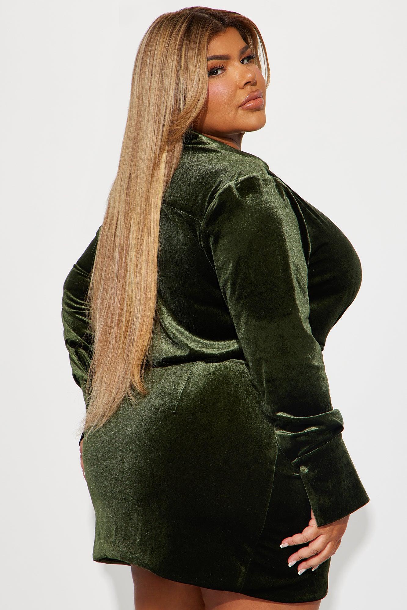 Aria Velvet Mini Shirt Dress - Hunter Product Image