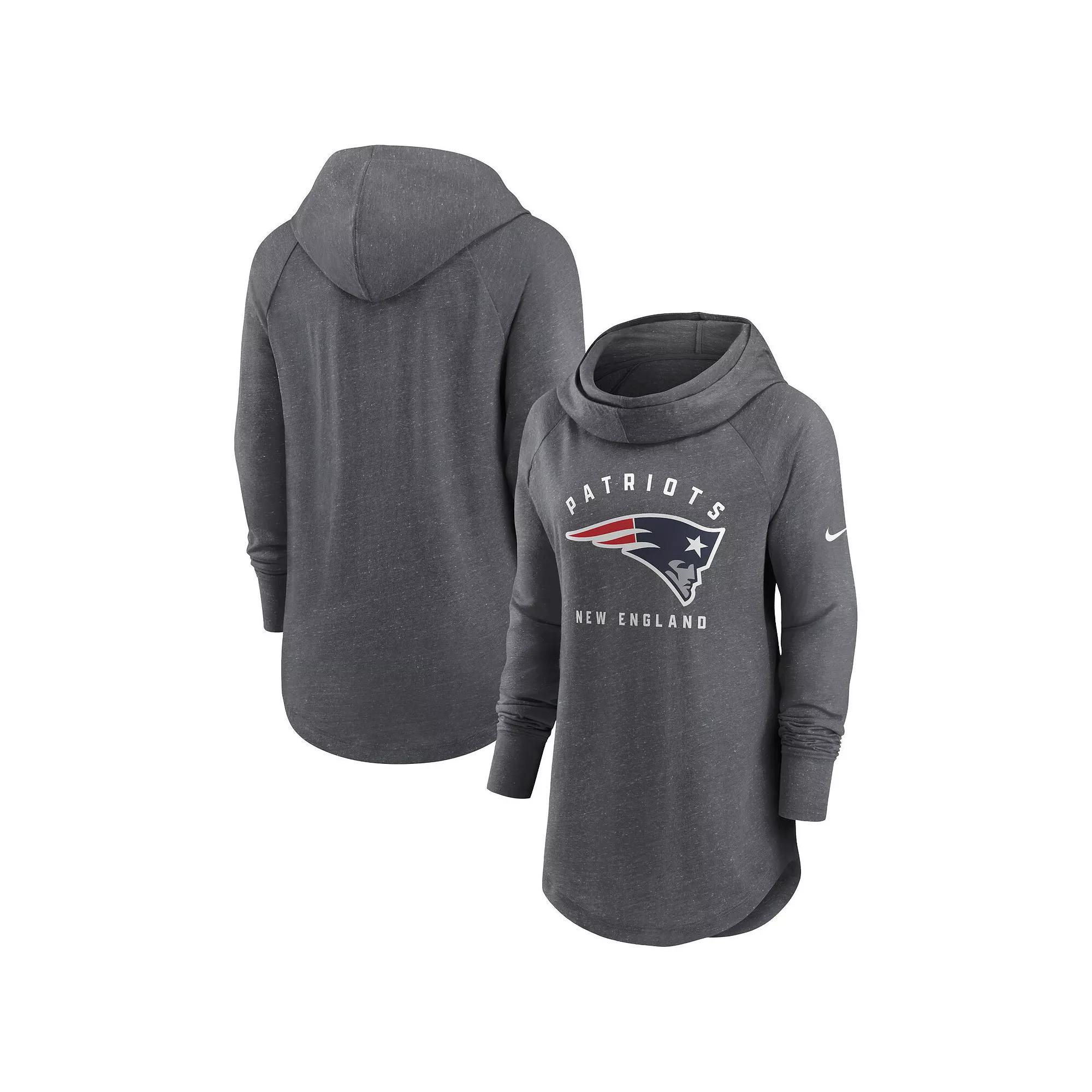 Women's Nike Heather Charcoal New England Patriots Raglan Funnel Neck Pullover Hoodie,  Product Image