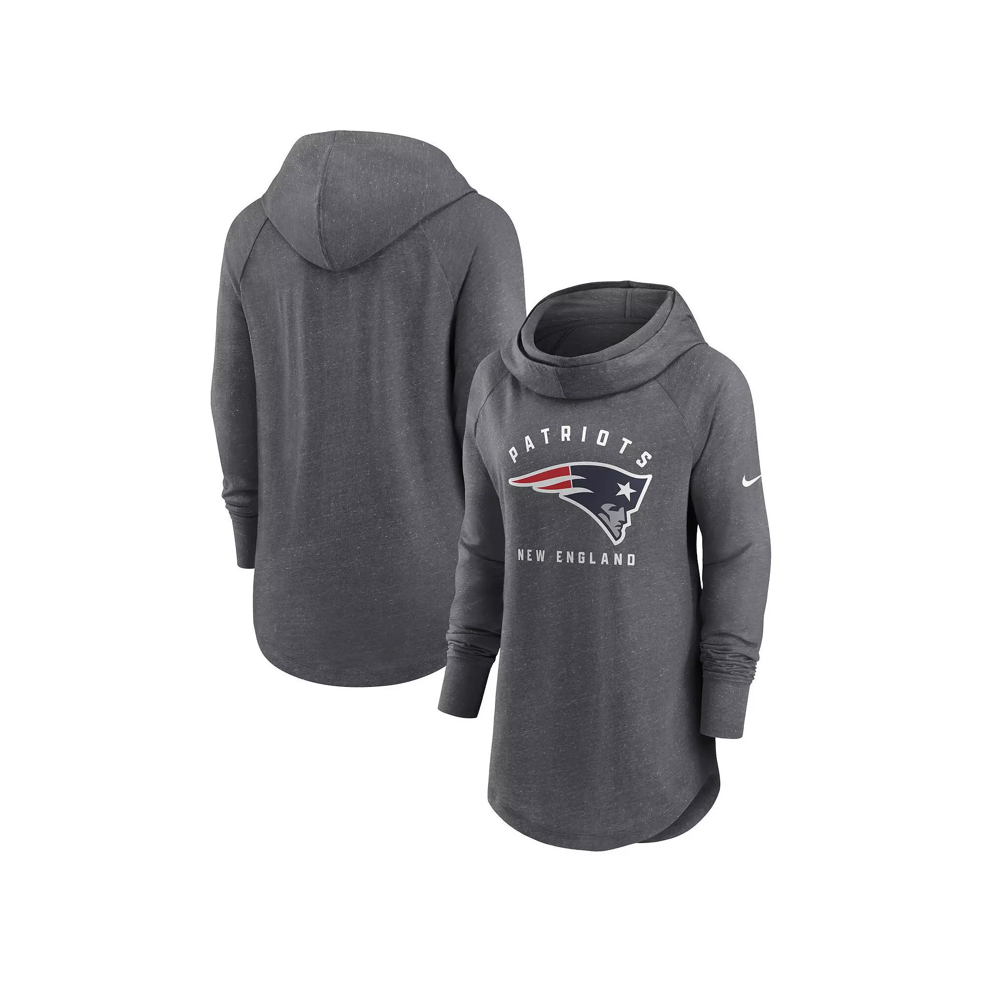 Women's Nike Heather Charcoal New England Patriots Raglan Funnel Neck Pullover Hoodie,  Product Image