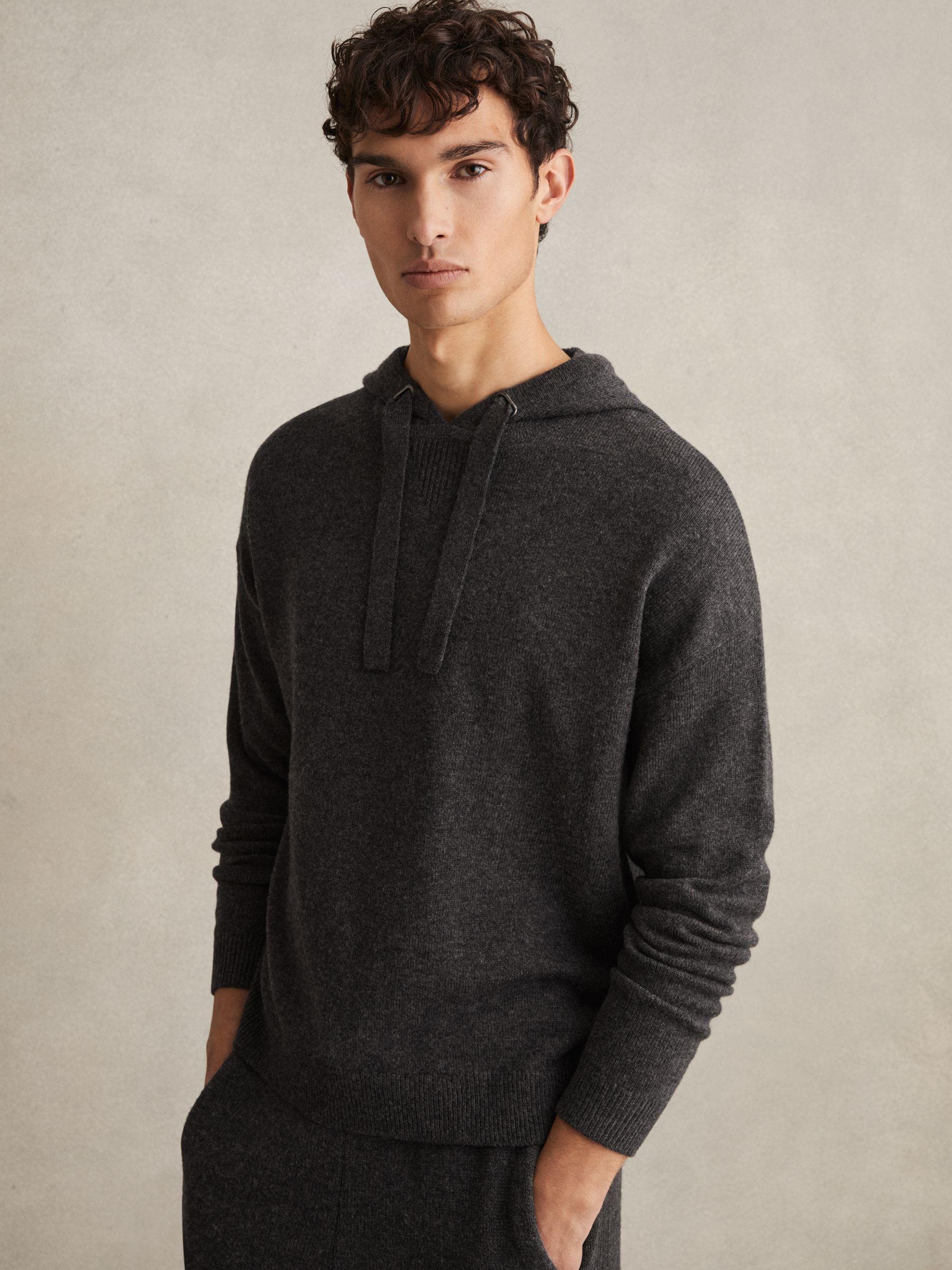 Wool Blend Heavy Knit Hoodie in Charcoal Melange Product Image