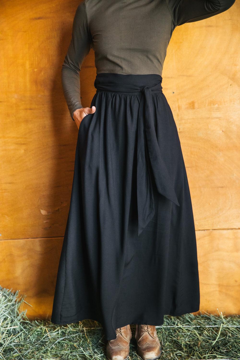 Maxi Wrap Skirt in Black Challis Product Image