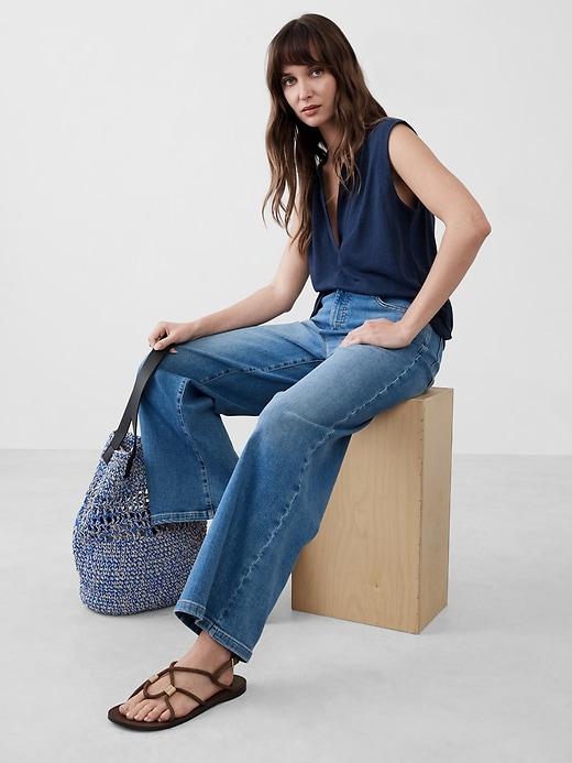 Linen-Blend Split-Neck Tank Product Image