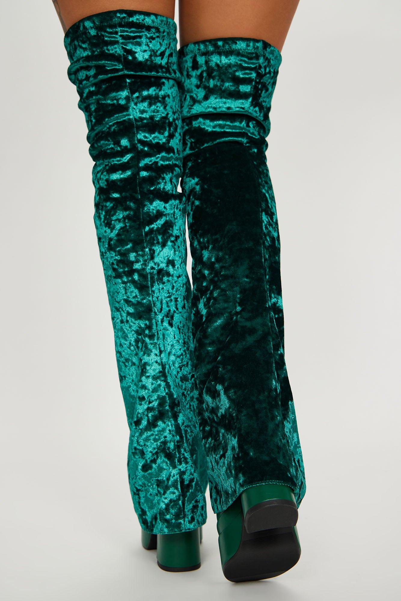On My Way Out Velvet Boots - Green Product Image