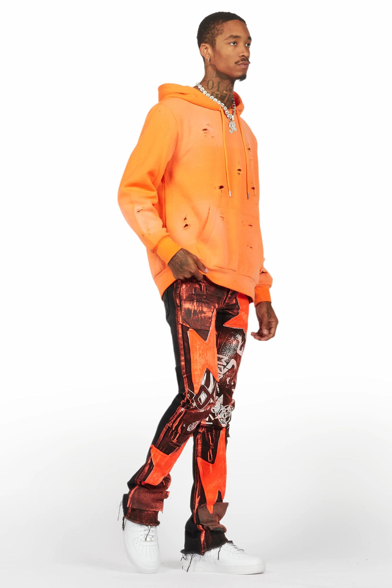 Valko Black/Orange Roller Paint Stacked Flare Jean Male Product Image